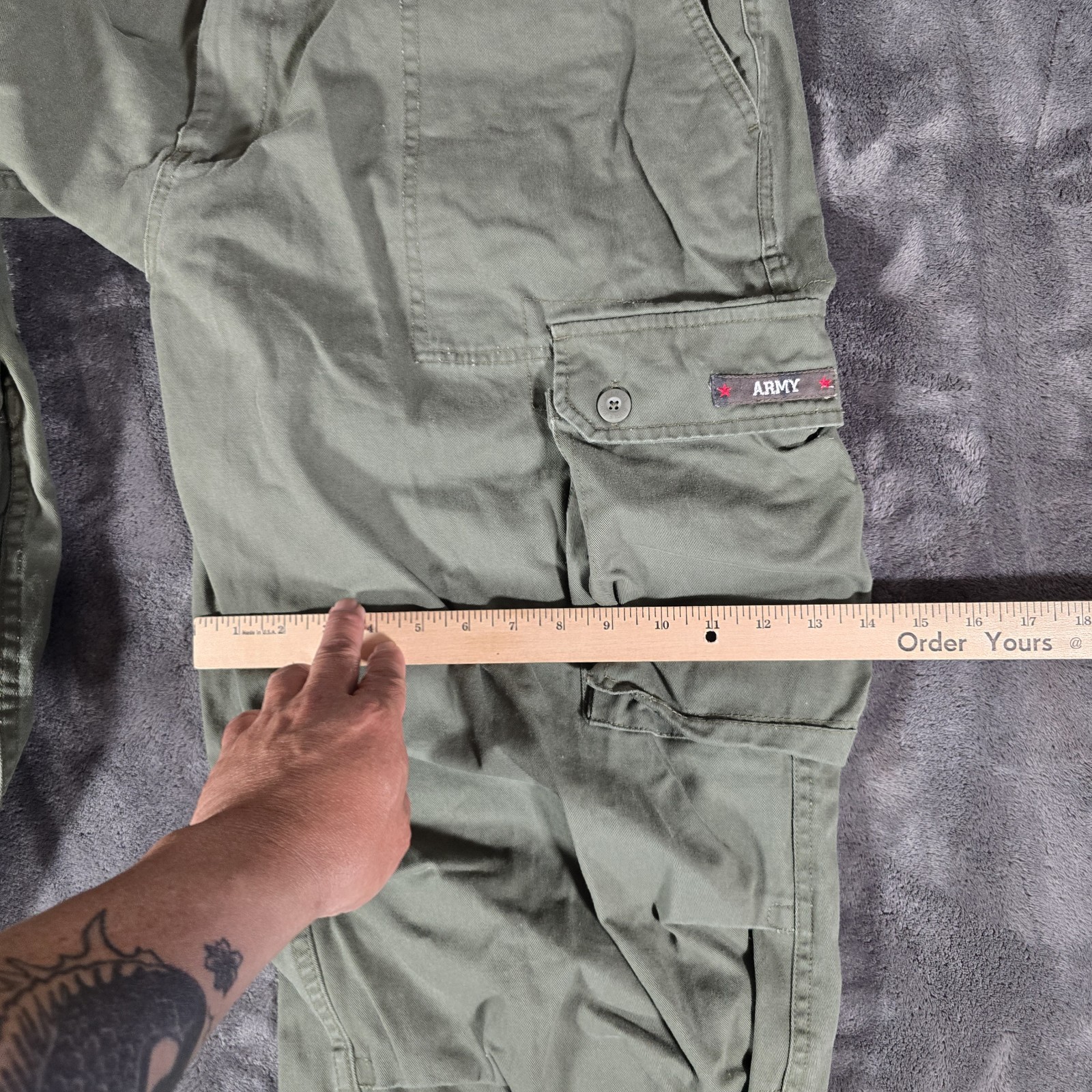 Vtg Bugle Boy Army Patch Cargo Pant Mens 42×32 Green 90s Y2K Baggy Skater Grunge