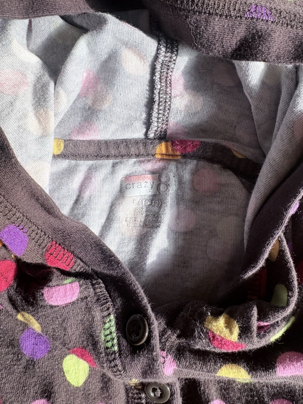 Vintage Crazy 8 Girls Hoodie Size Large 10 12 Brown Colorful Polka Dot Henley