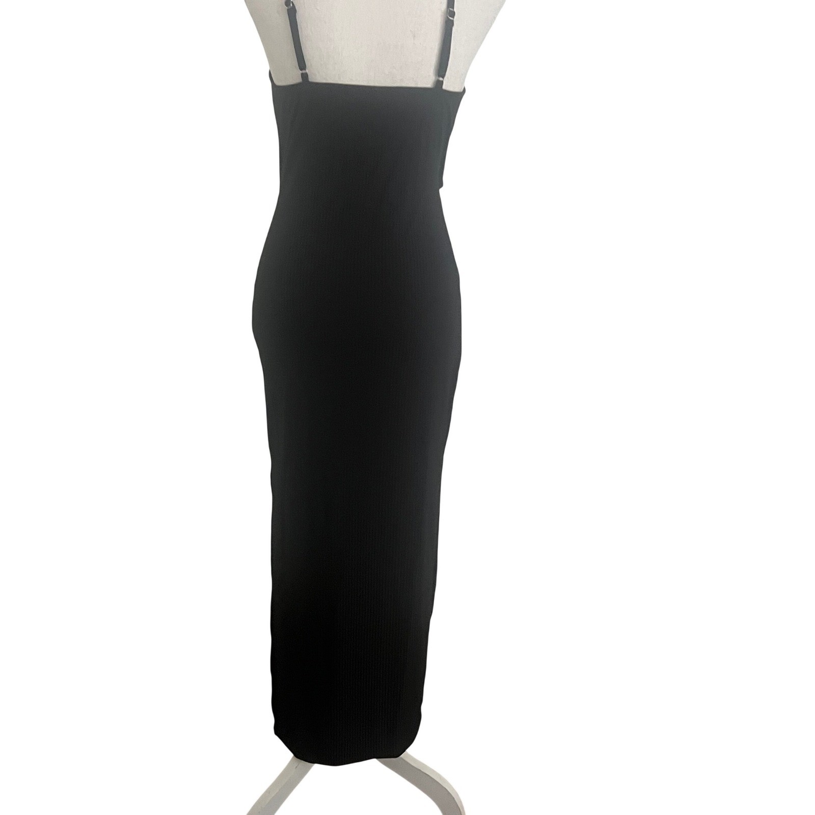 Lyaner Womens Black Ribbed Tie Front Cutout Maxi Dress Size S Adjustable Straps