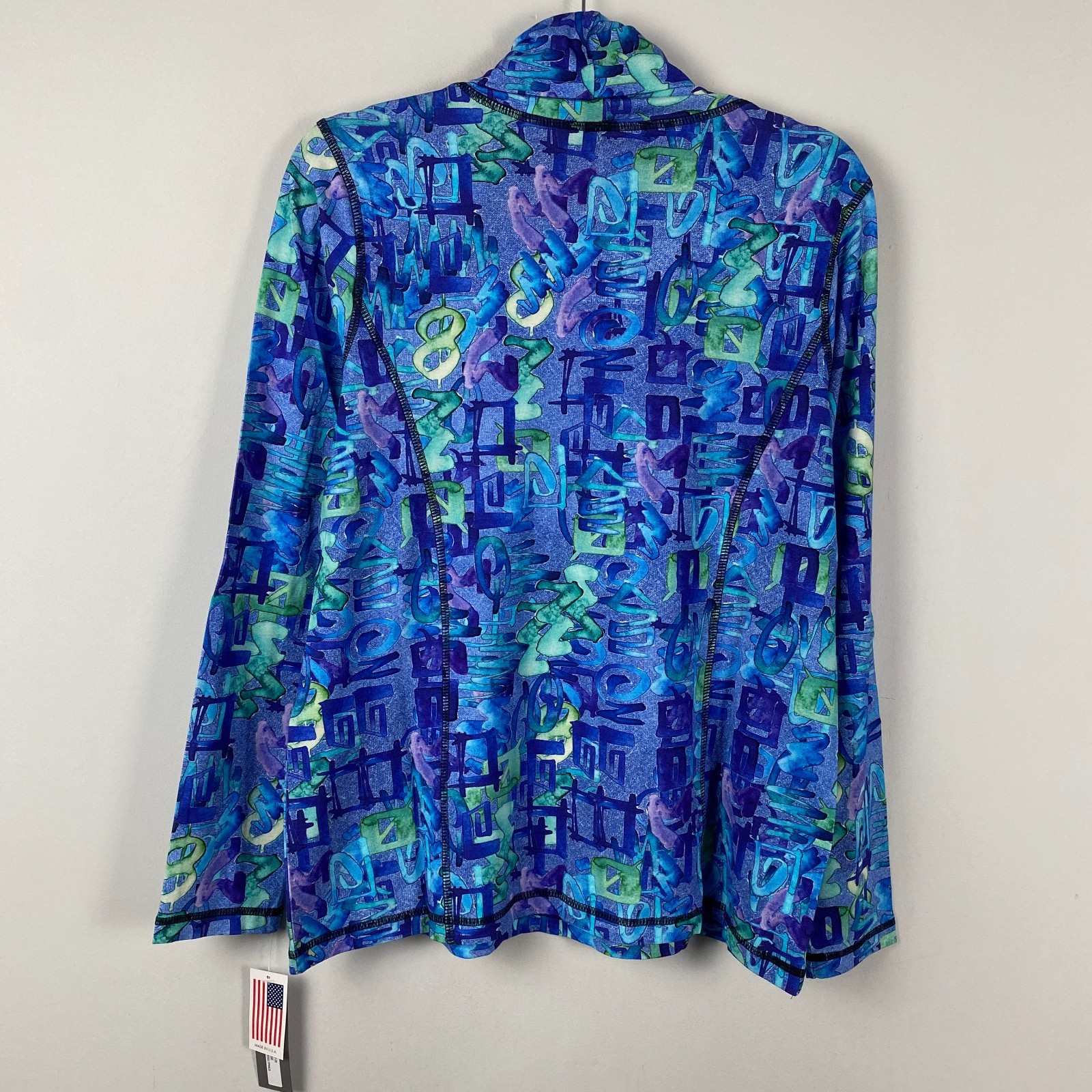 Snoskins Turtleneck Base Layer Top Womens Large Blue Hieroglyphics Stretch