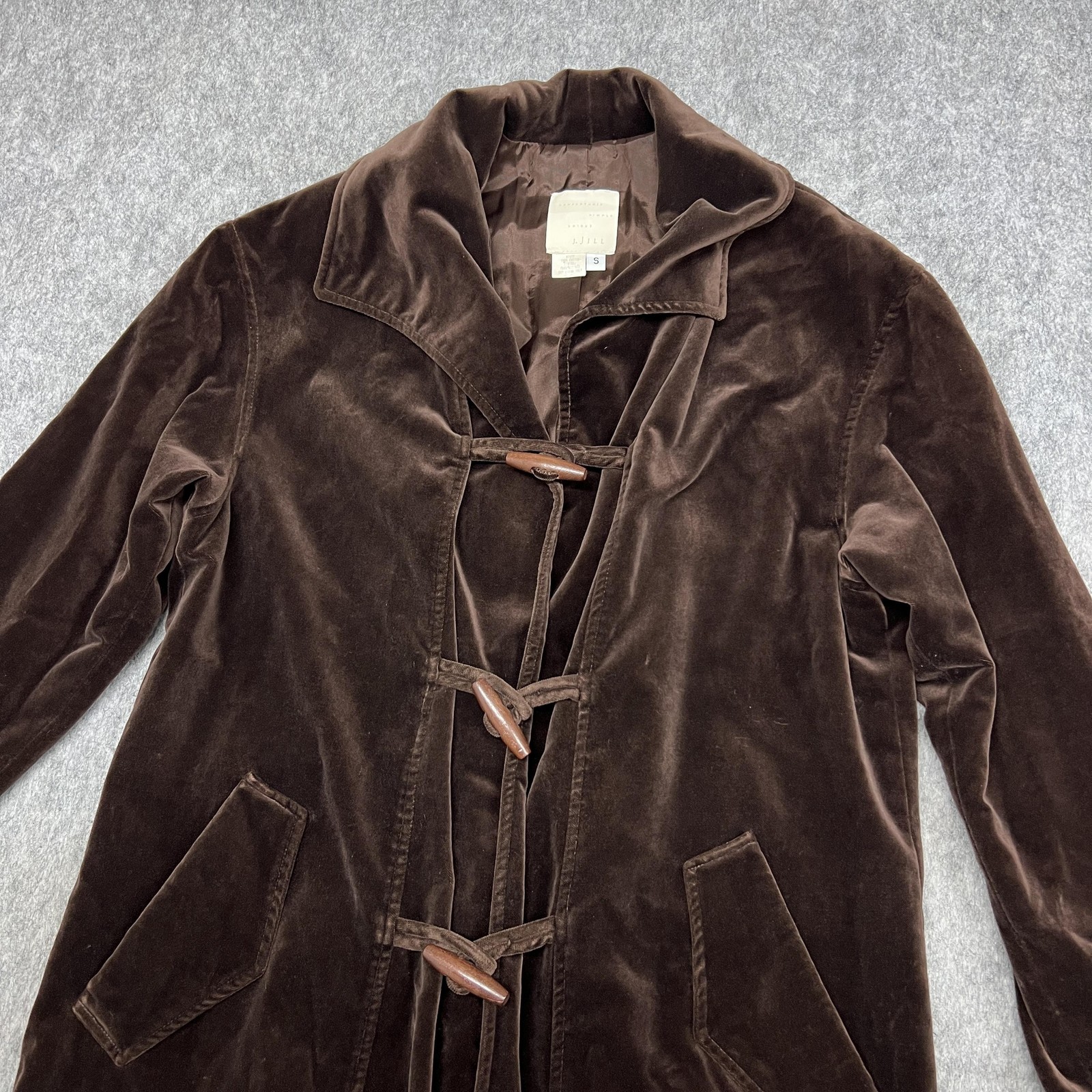 Vintage J Jill Coat Womens S Brown Velvet Toggle Lined Duster Missy Whimsigoth
