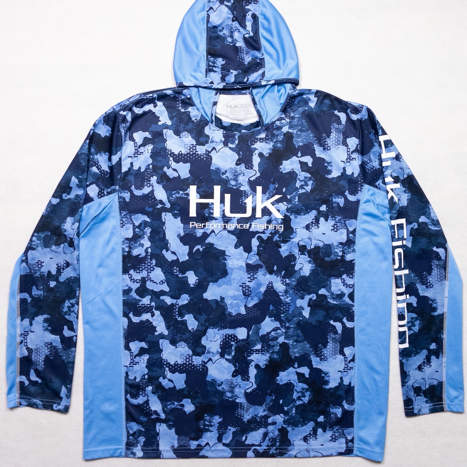 Huk Men’s 2XL Icon X Refraction Camo Hoodie Blue Performance Fishing UPF 50+