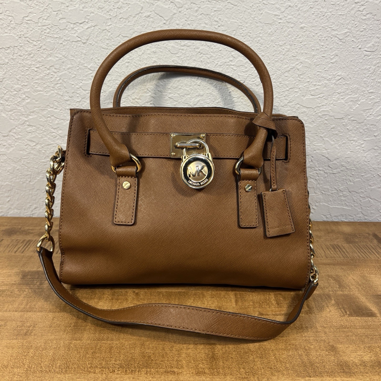Michael Kors Brown Medium Satchel Top Handle Shoulder Strap Gold Hardware Lock