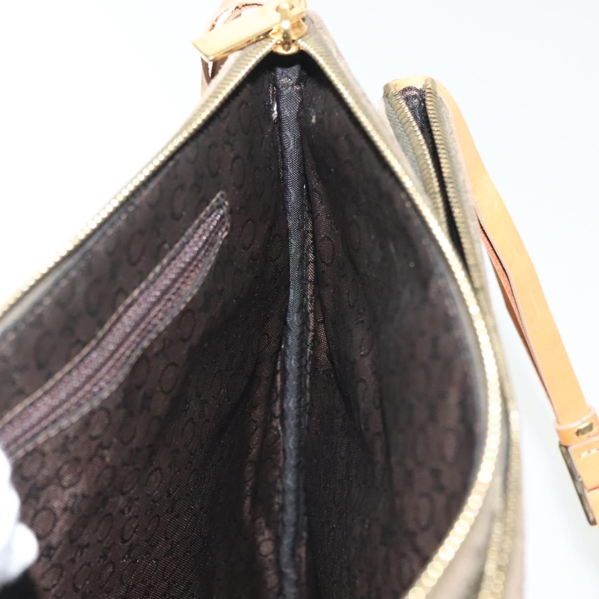 CELINE C Macadam Canvas Shoulder Bag Suede Brown Gold Auth 139556