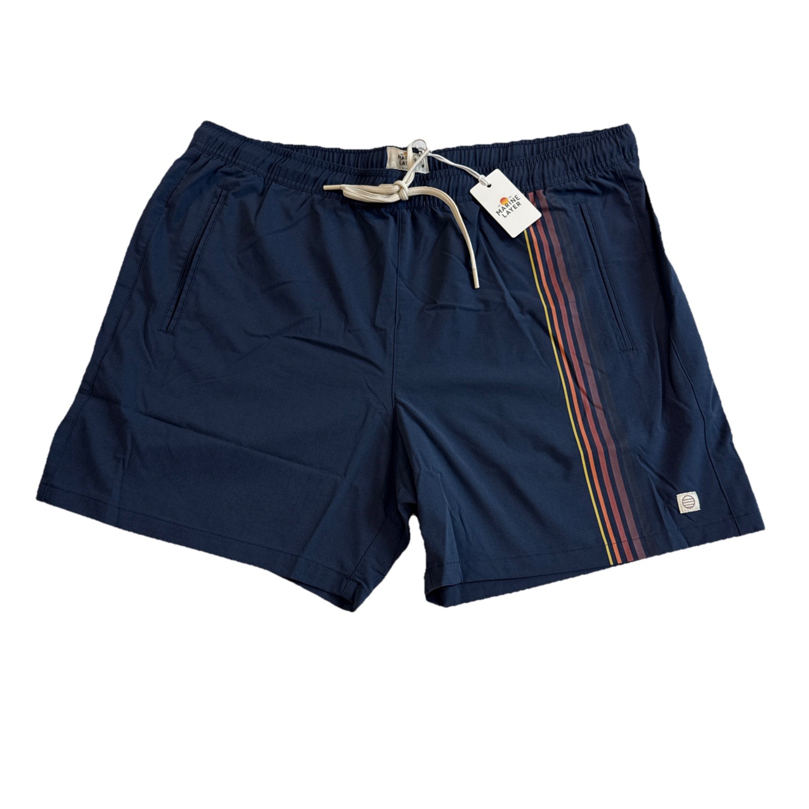 New Marine Layer Sport Shorts w. Striped Detail Mood Indigo Blue Men’s L $88