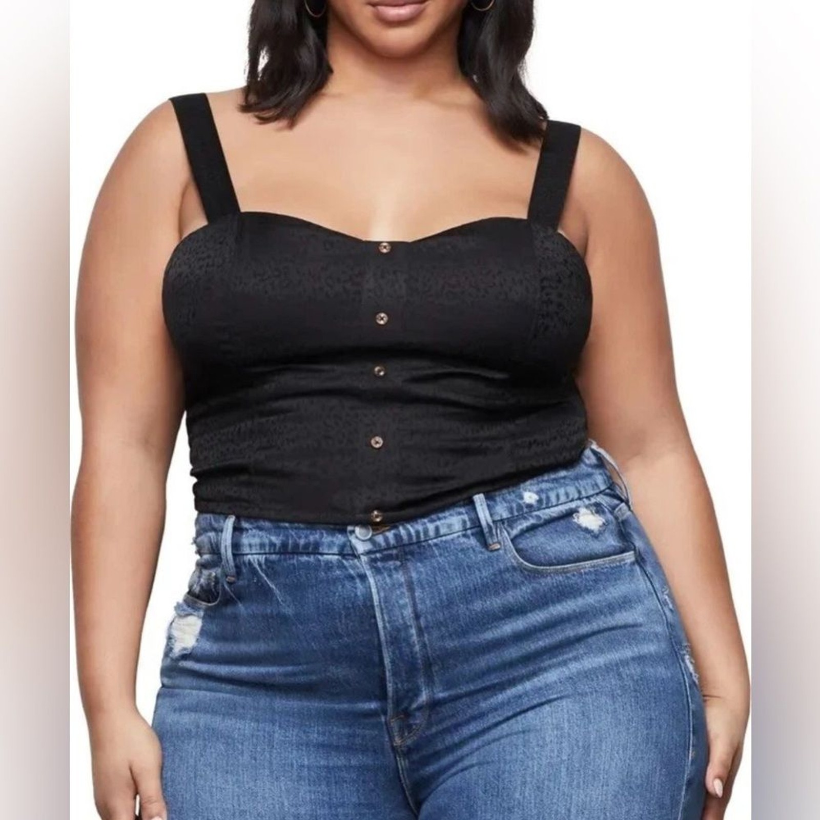 NWT Good American The Bustier Top in Black Jacquard Leopard Print – Size 1X / 5
