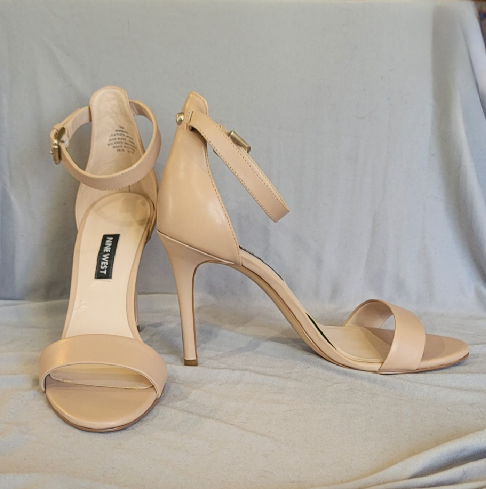 Nine West Women’s Beige Leather Strappy Ankle Strap Open Toe Stiletto Heel 7M