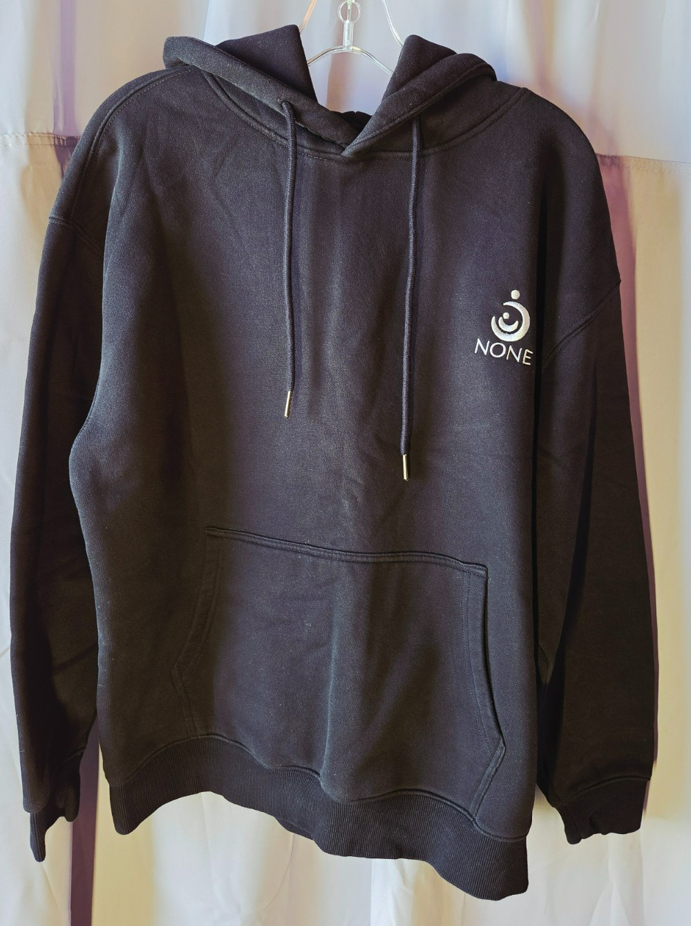 Hoodie with “None” Logo Black Heavyweight Pullover Unsex Large