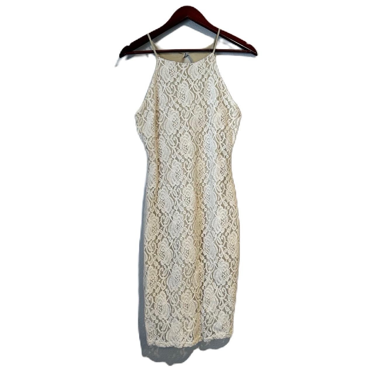 White Beige Floral Lace High-Neck Halter Dress Women’s Size XS
