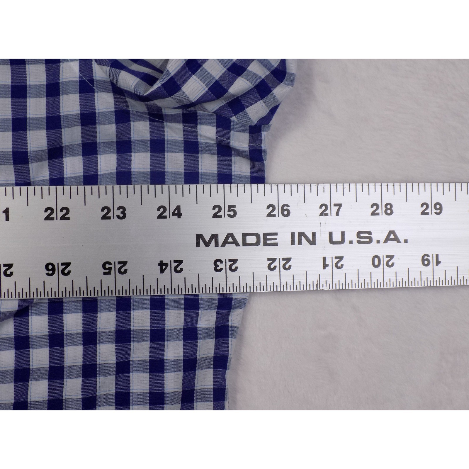 Structure Fitted Mens 2XL Blue White Gingham Check Button Down Shirt Long Sleeve