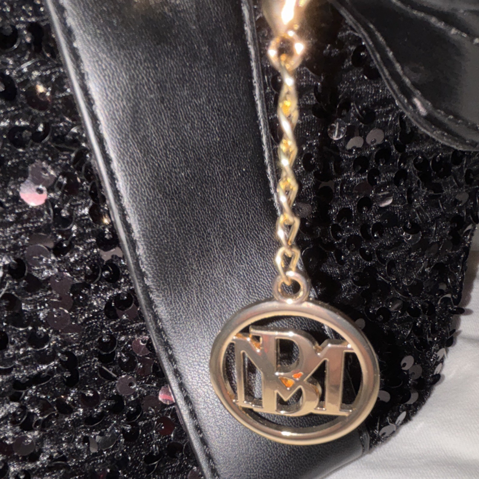 Bagdley Mischka Women’s Evening Black Sequined Bucket Bag and Crossbody Bag