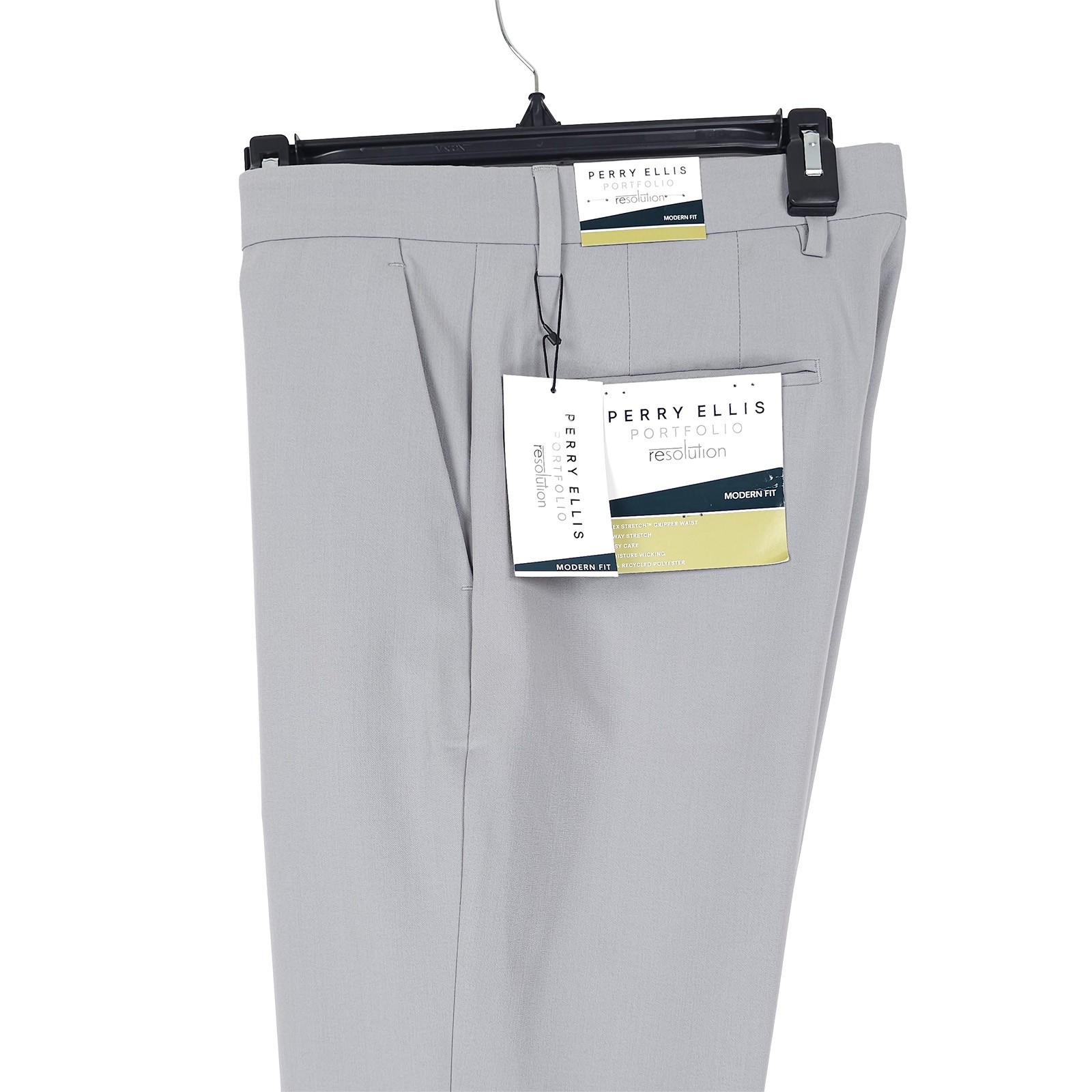 Perry Ellis Mens Modern Fit Dress Pants 34×32 Chiseled Stone Grey Solid Stretch