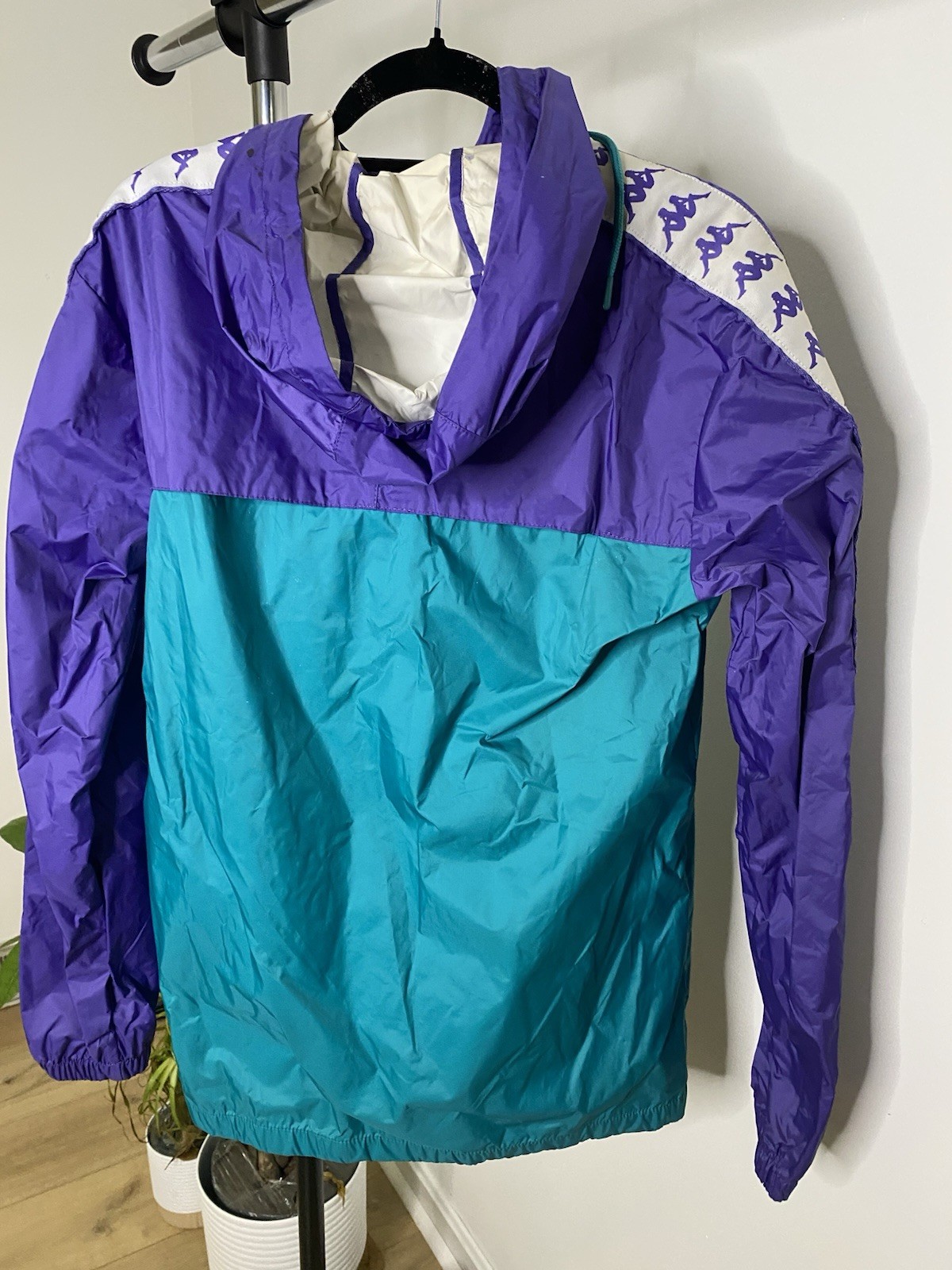 Kappa Men’s L Colorblock Hooded Full Zip Windbreaker Jacket Purple Teal White