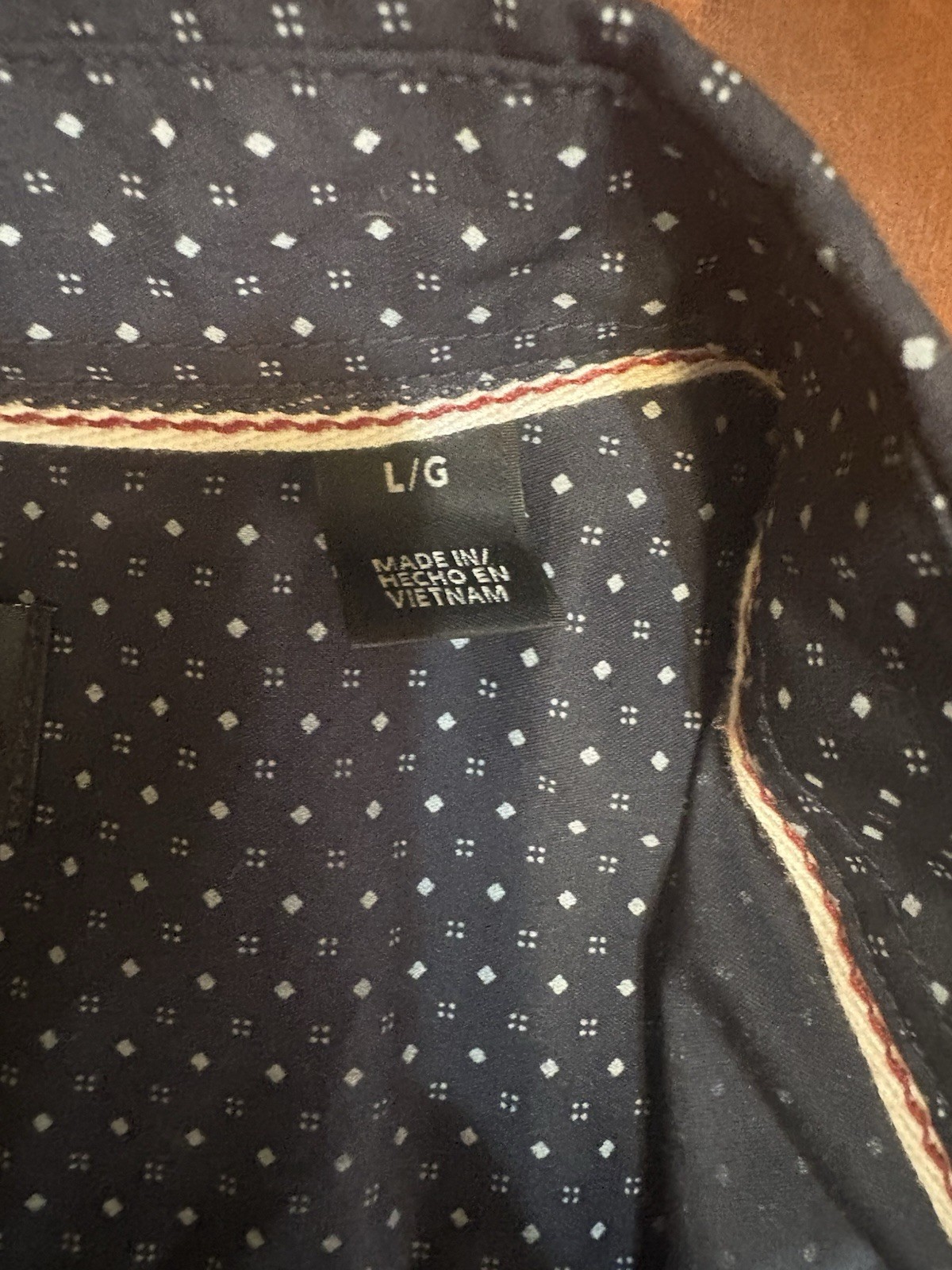 Weatherproof Men’s Blue Geometric Cotton Woven Stretch Button-Up Short Sleeve L