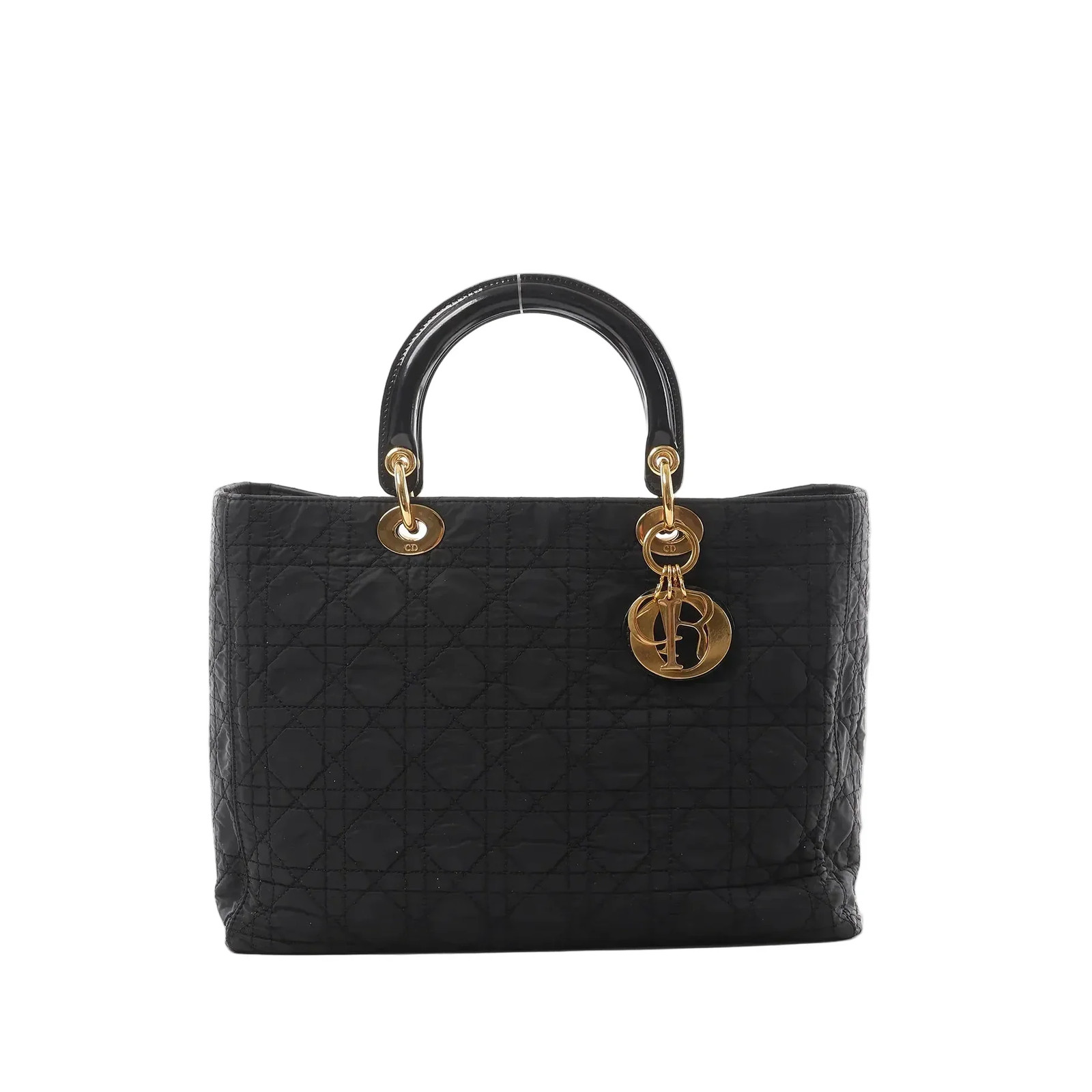 Dior Lady Dior Large Cannage Nylon x Patent Leather 2Way Handbag in Black