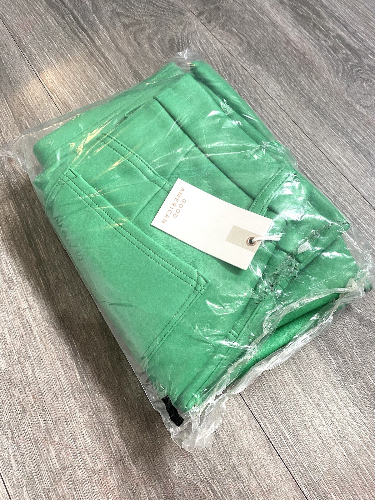 🥝 NWT GOOD AMERICAN FAUX LEATHER SUMMER GREEN PANTS GOOD ICON THICK SIZE 6 / 28
