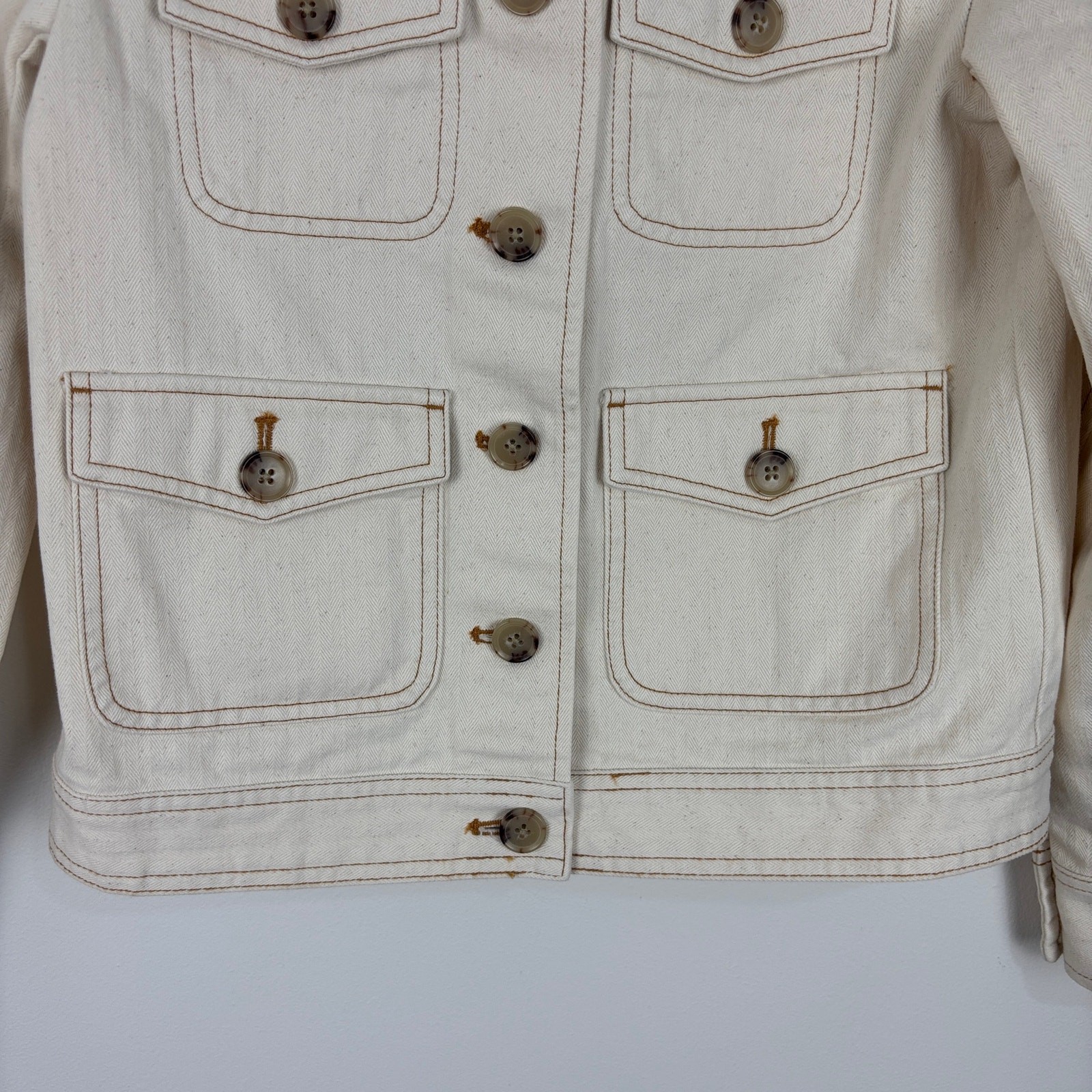 J. Crew Lightweight canvas chore jacket XXS Ecru Herringbone NEW CC262 utility