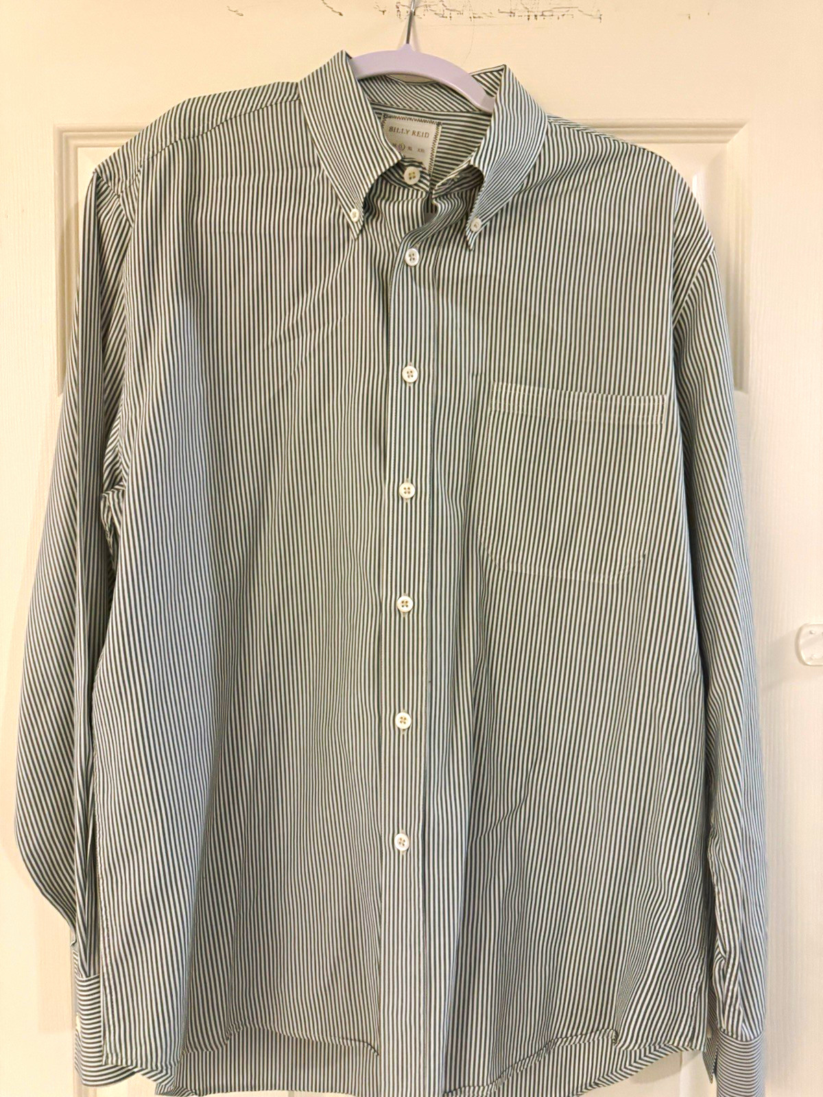 Billy Reid Men’s Green/White Striped Woven Long Sleeve Button-Down Shirt L