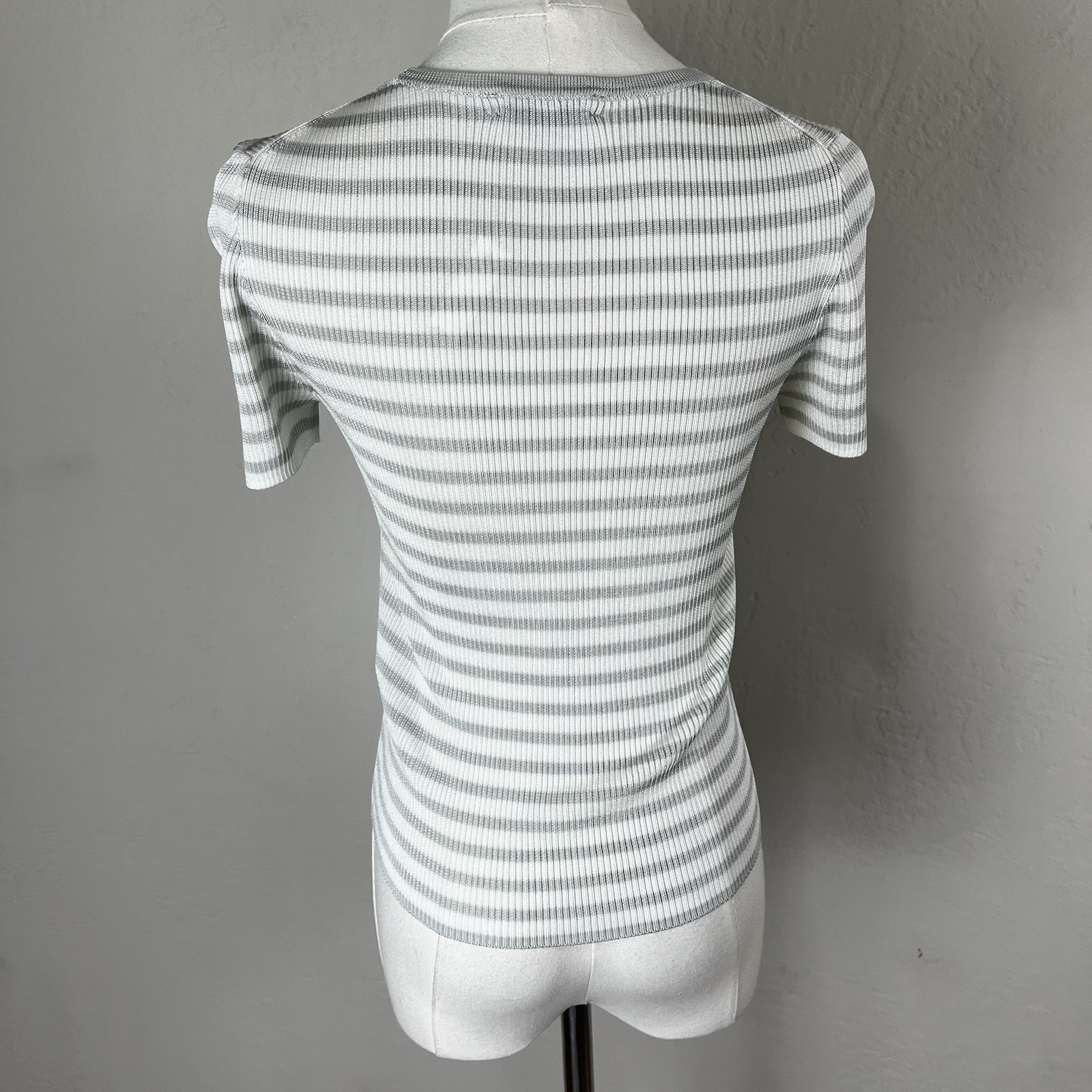 Madewell Micro-Rib Sweater Tee Monument White Gray Stripe Short Sleeve XXS NEW