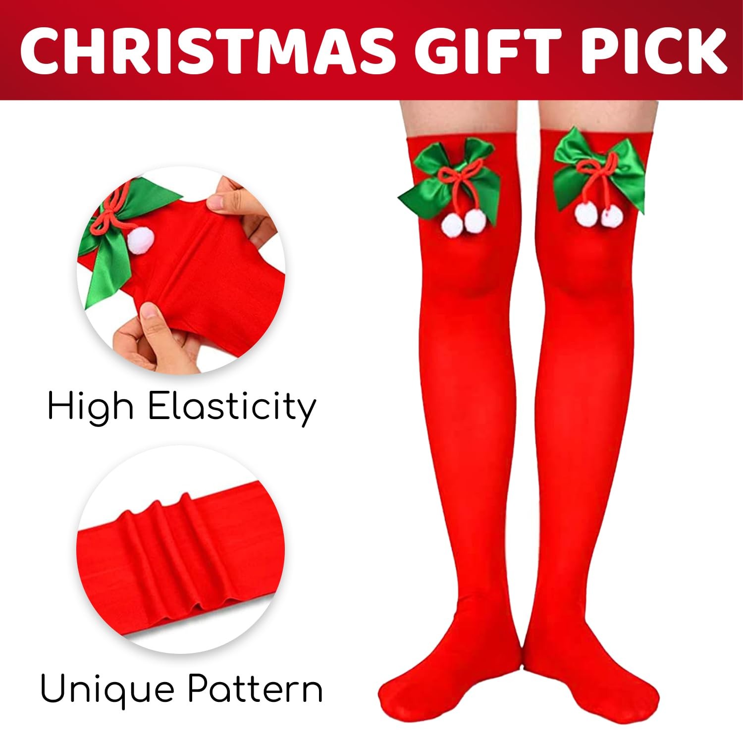 Zmart Christmas Knee High Socks – Xmas Candy Cane Medium, 4 Pack