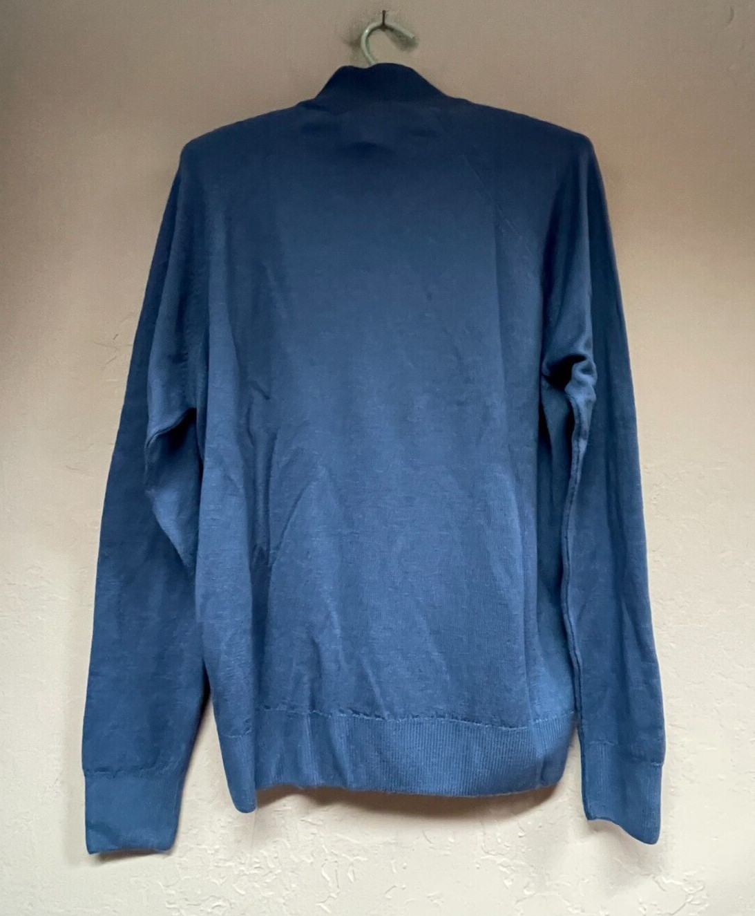 New Woolmark Men’s Size 42″/107cm Blue Mock Neck Pullover Knit Sweater Lambswool