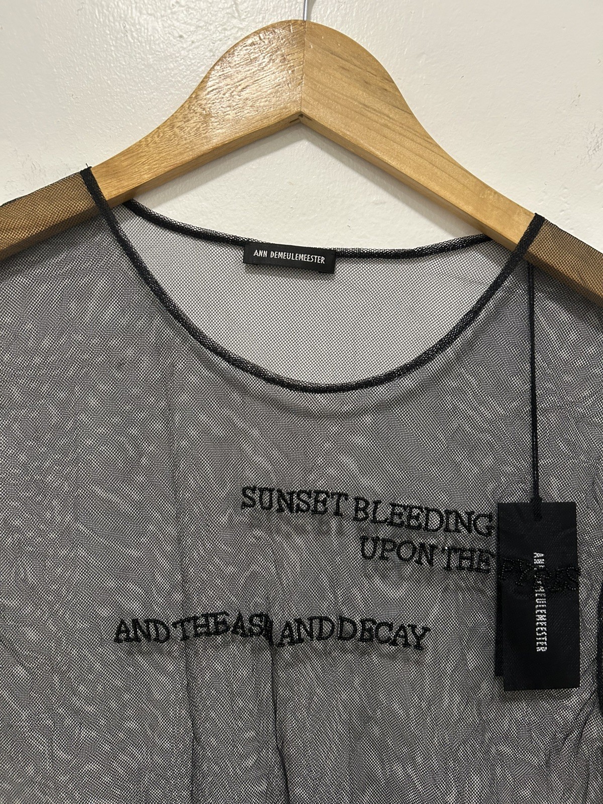 ANN DEMEULEMEESTER BLACK SUNSET BLEEDING EMBROIDERED MESH TANK TOP SHIRT M BNWT