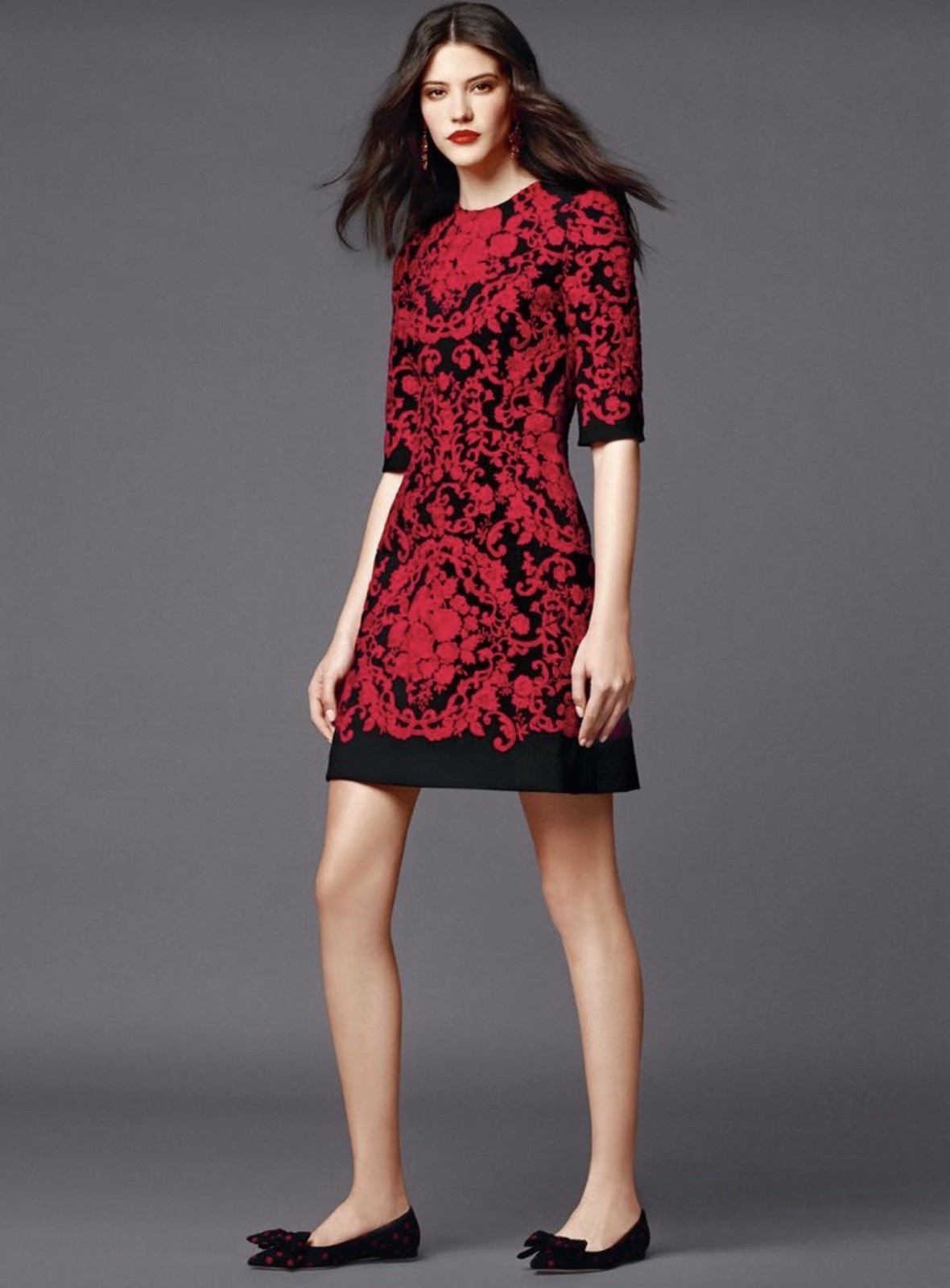 Dolce&Gabbana SS15 Runway Dress Red Embroidered Black Archival 2015 IT 40/US4/S