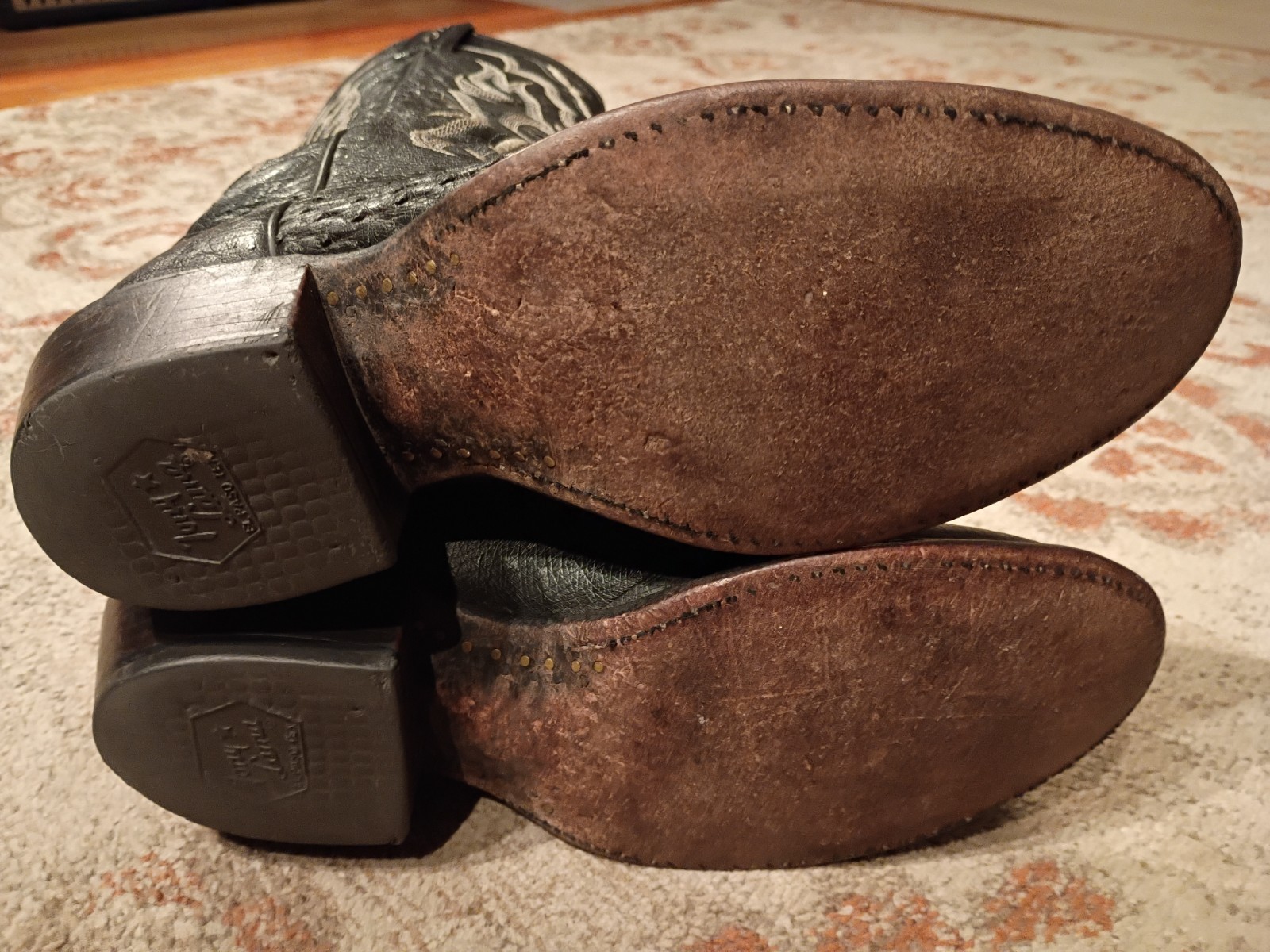 TONY LAMA BONHAM BLACK SMOOTH OSTRICH & LEATHER COWBOY BOOTS #CT871 MEN’S 7D