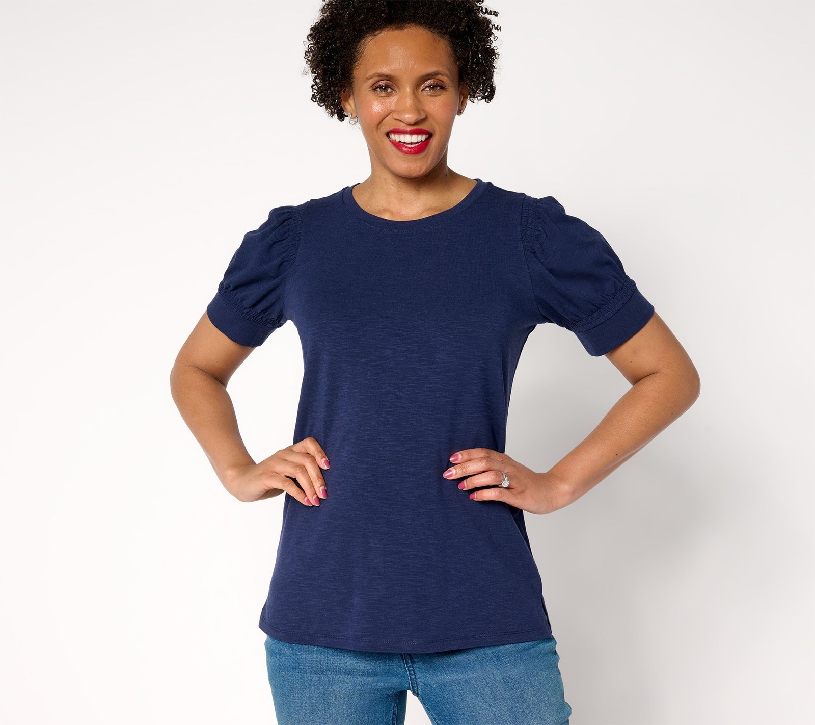 Belle by Kim Gravel Women’s Top Sz M Double Smocked Sleeve Blue A686029