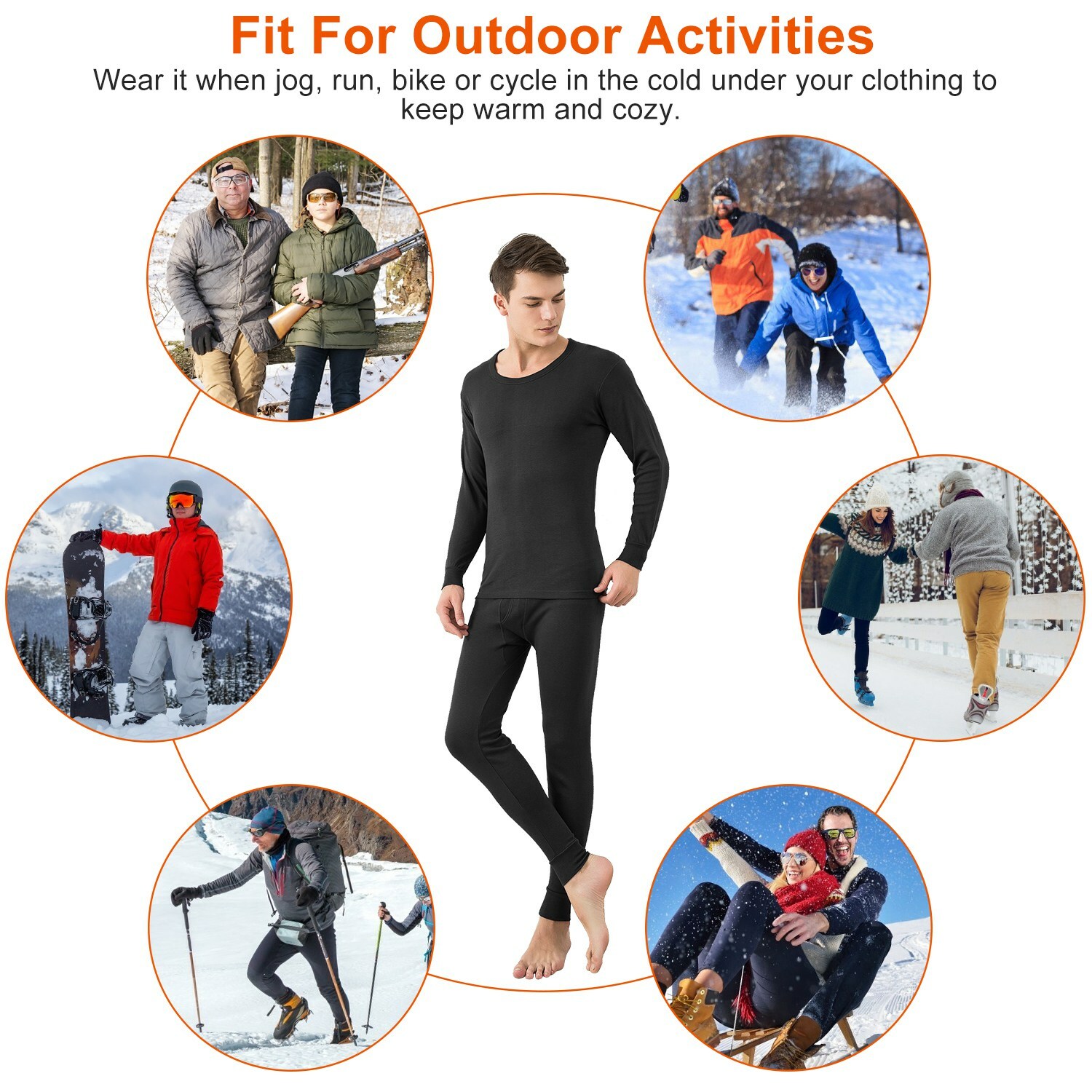 Men Thermal Underwear Set Cotton Long Johns Pants Sleeve Top Bottom Sports Suits