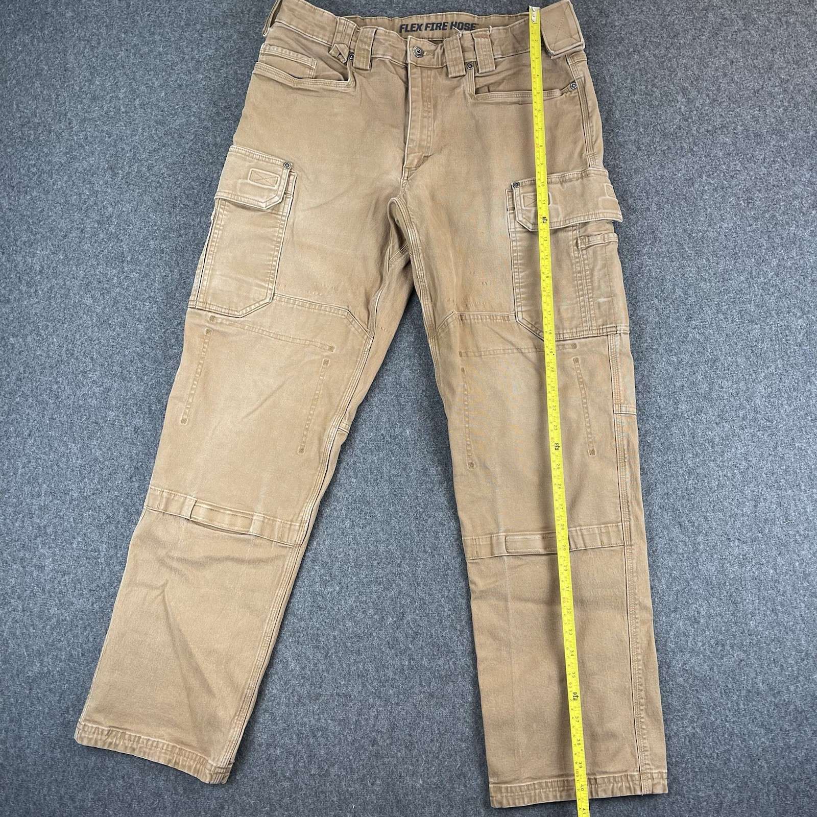 Duluth Flex Fire Hose Ultimate Relaxed Fit Cargo Work Pants Mens 36×34 Brown Tan