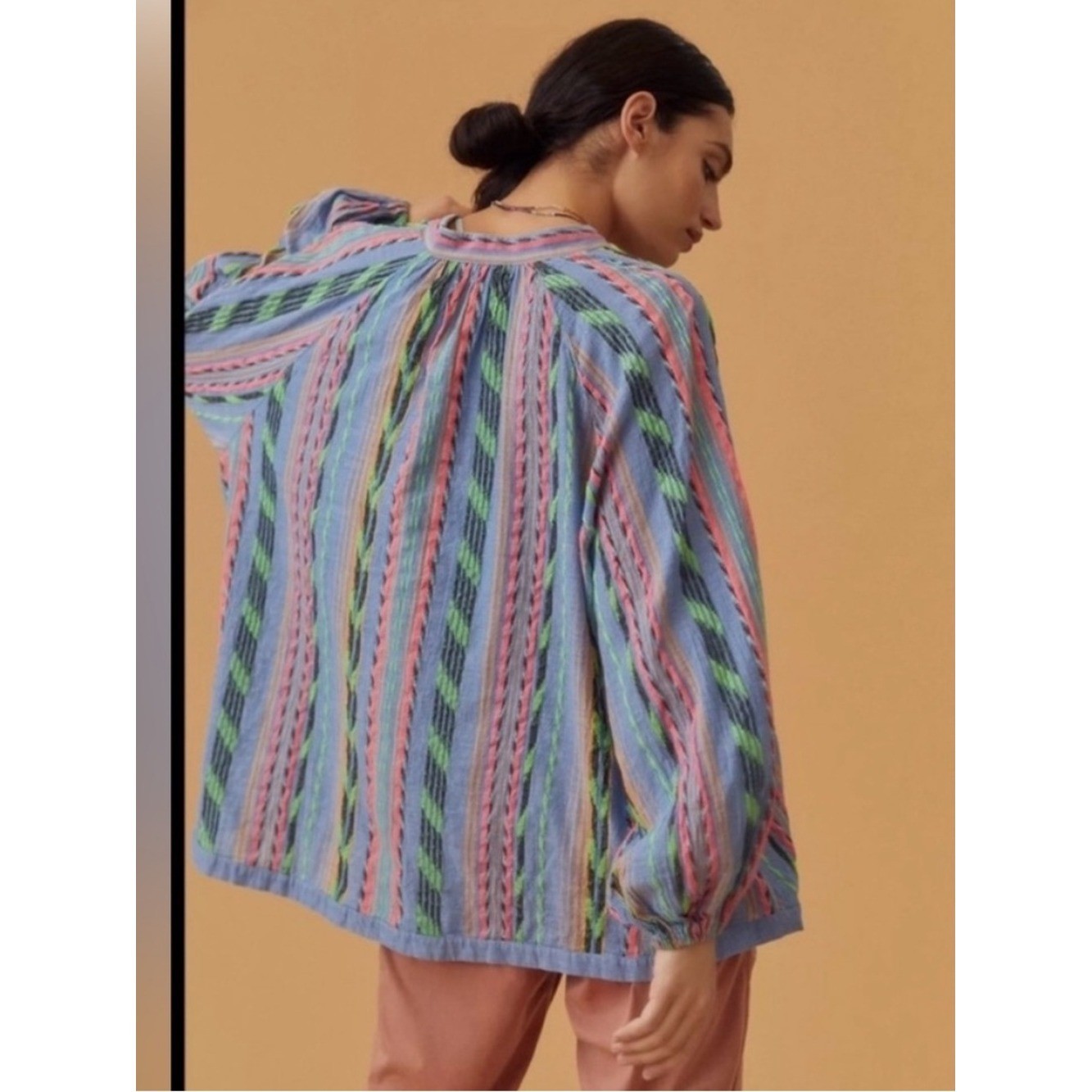 Anthropologie Devotion TWINS Opalios Blue Multicolor Neon Cotton Blouse