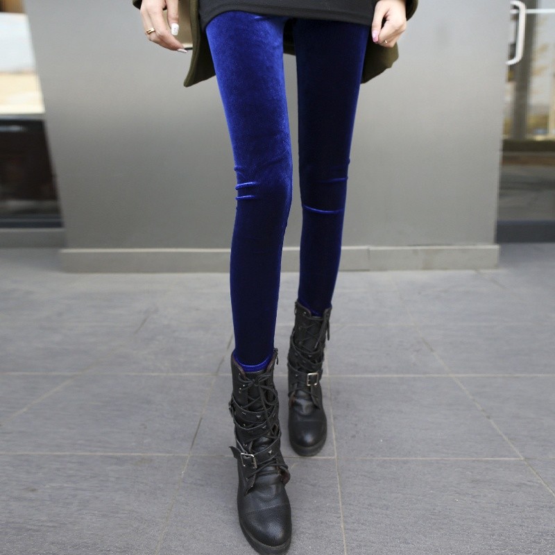 Women High Waist Shiny Velvet Velour Leggings Plush Soft Pants Trousers Solid