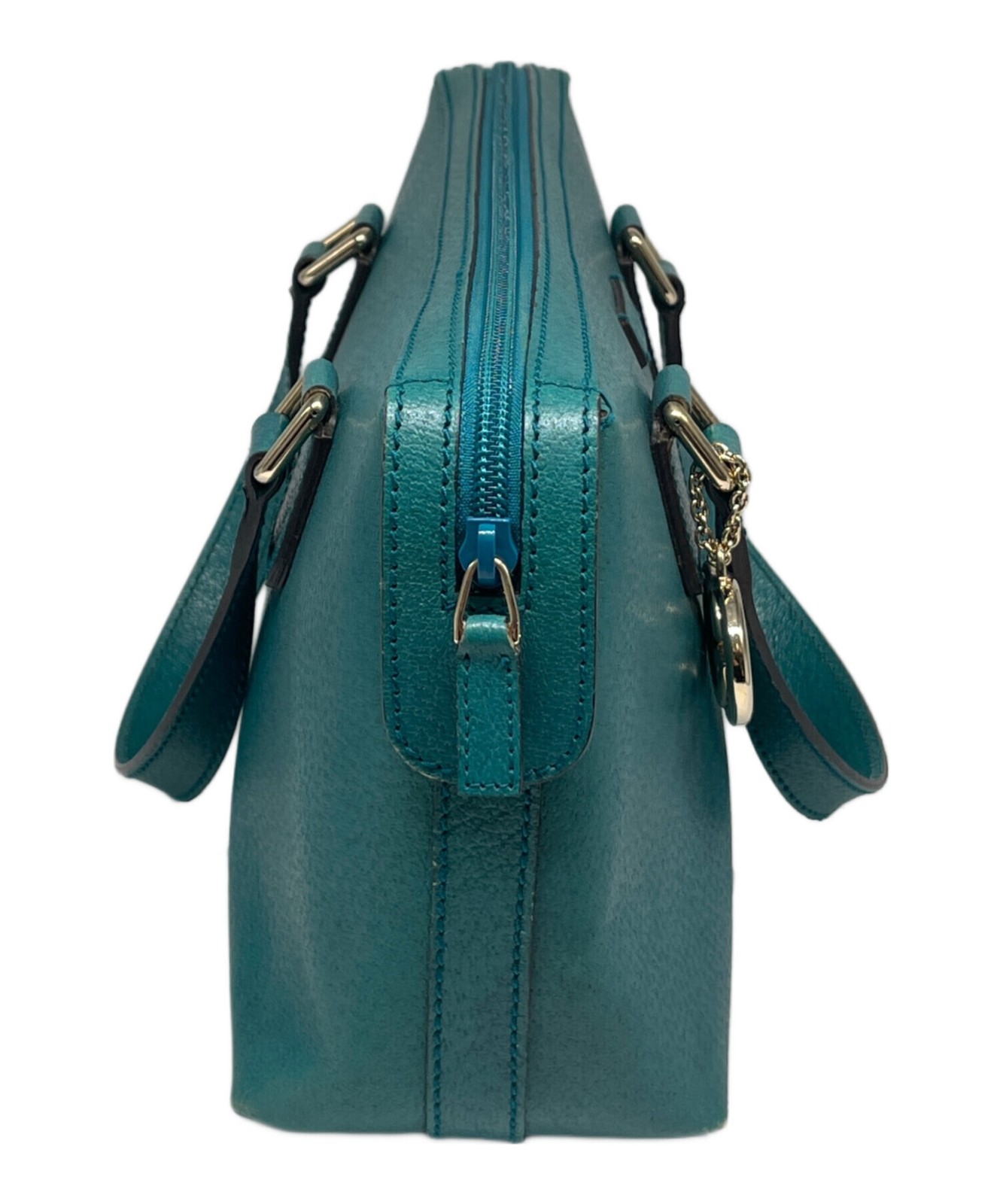 Gucci Turquoise Blue Leather Handbag Gold Hardware 264210 Women 12.6in x 7.5in