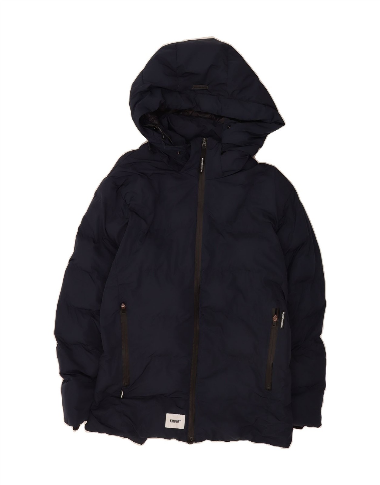 KHUJO Mens Hooded Padded Jacket UK 40 Large Navy Blue Polyester BP01