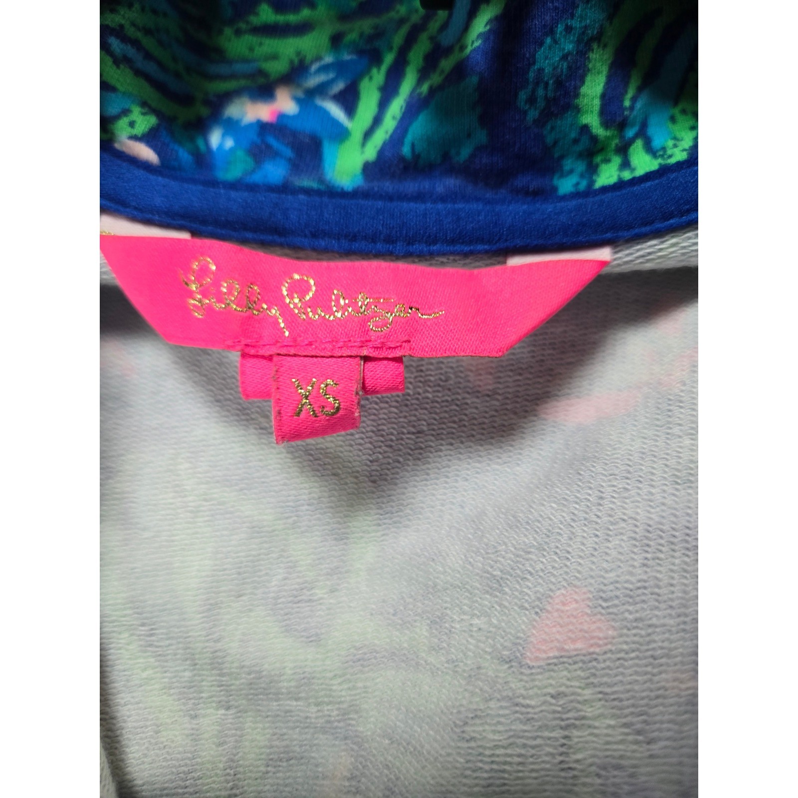 Lilly Pulitzer Blue Tropical Floral Quarter Zip Pullover Thumbholes Small