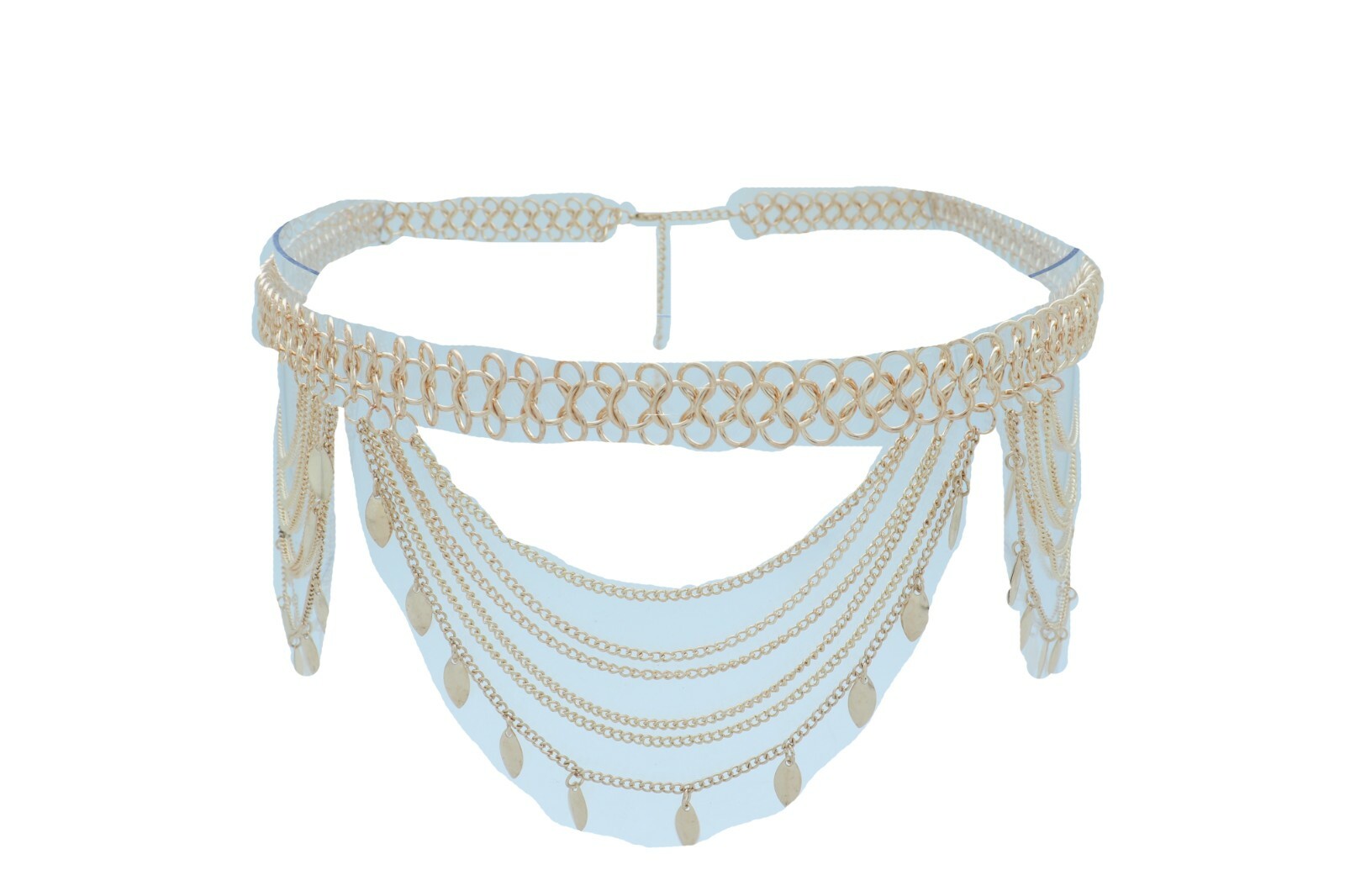 Women Gold Color Metal Chain Links Side Waves Belt Leaf Charms Fit XS S M L XL