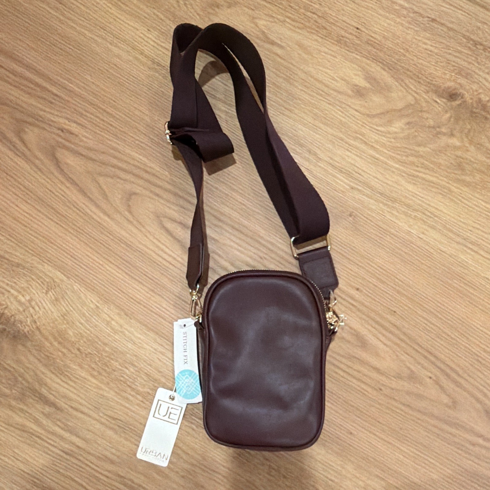 Urban Expressions Wine Small Crossbody Bag Zip Closure Gold Hardware