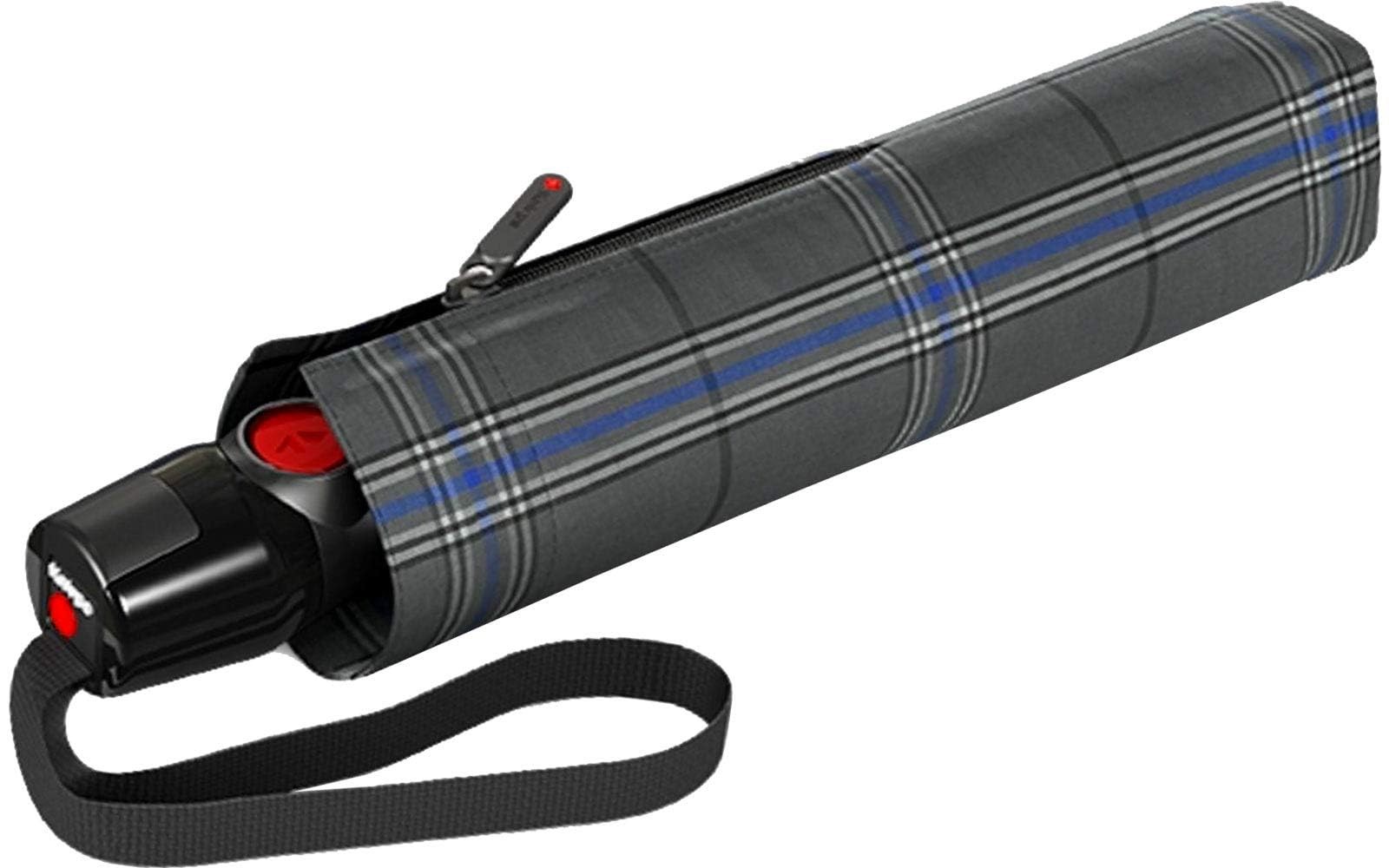 Pocket Umbrella T.200 Duomatic Sturdy and Stormproof Check Grey