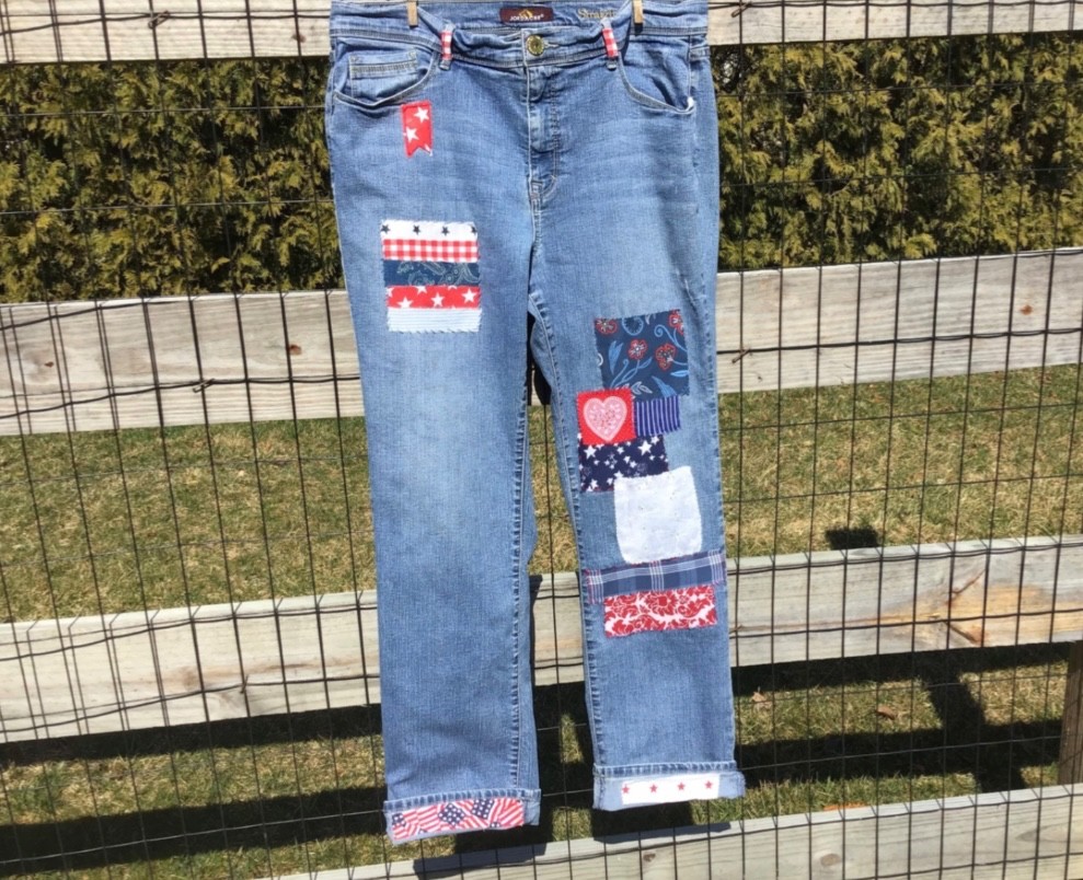 Vintage Jordache hand stitched patriotic patchwork jeans size 16