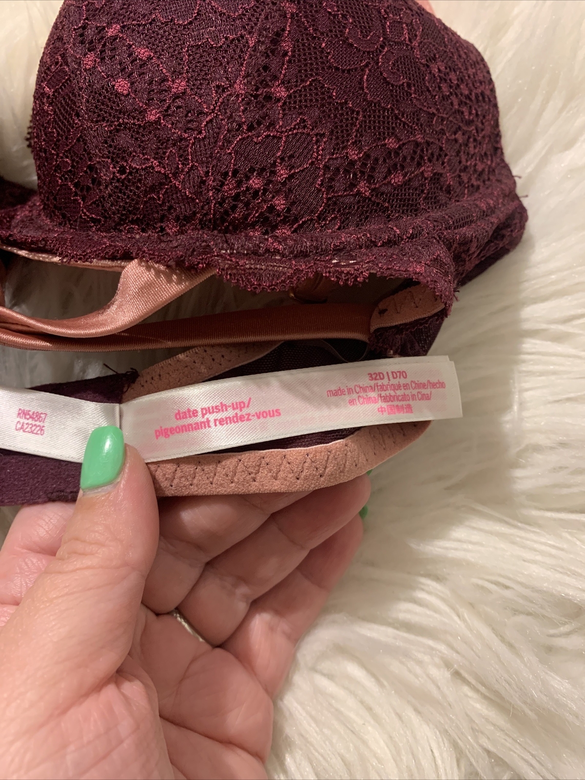 victoria’s secret pink Sexy Date Push Up 32D Burgundy Floral Pattern NWOT