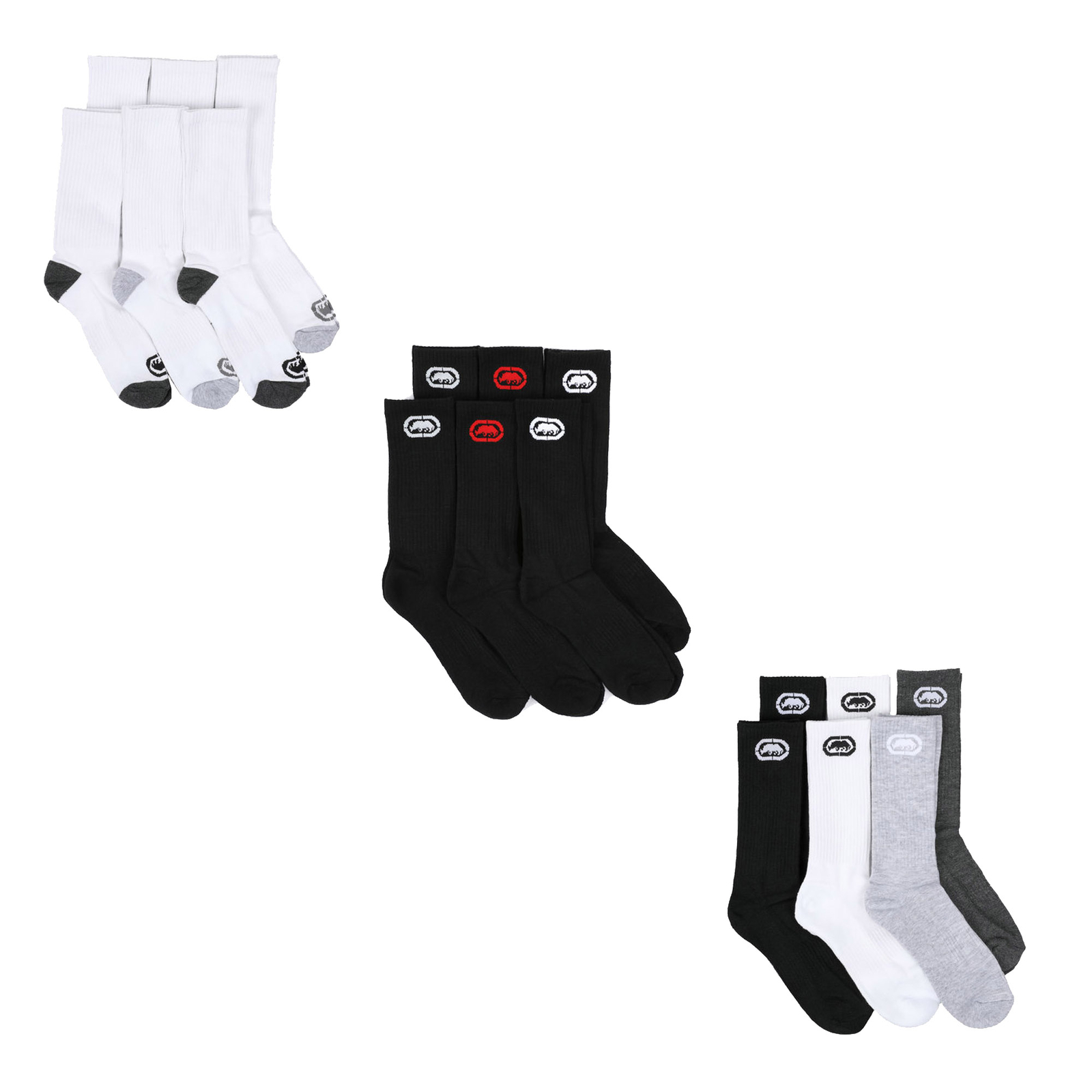 Ecko Unltd. Men’s Half Crew Cushion Athletic Socks White-Black-Gray 6-Packs New