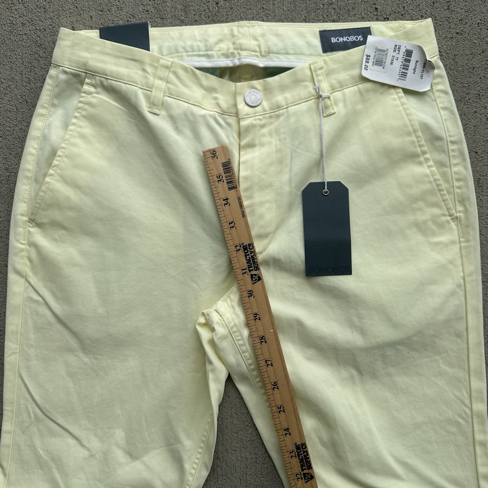 NEW Men’s 31×30 Bonobos Washed Chinos Pants Sunlight Yellow Slim Straight
