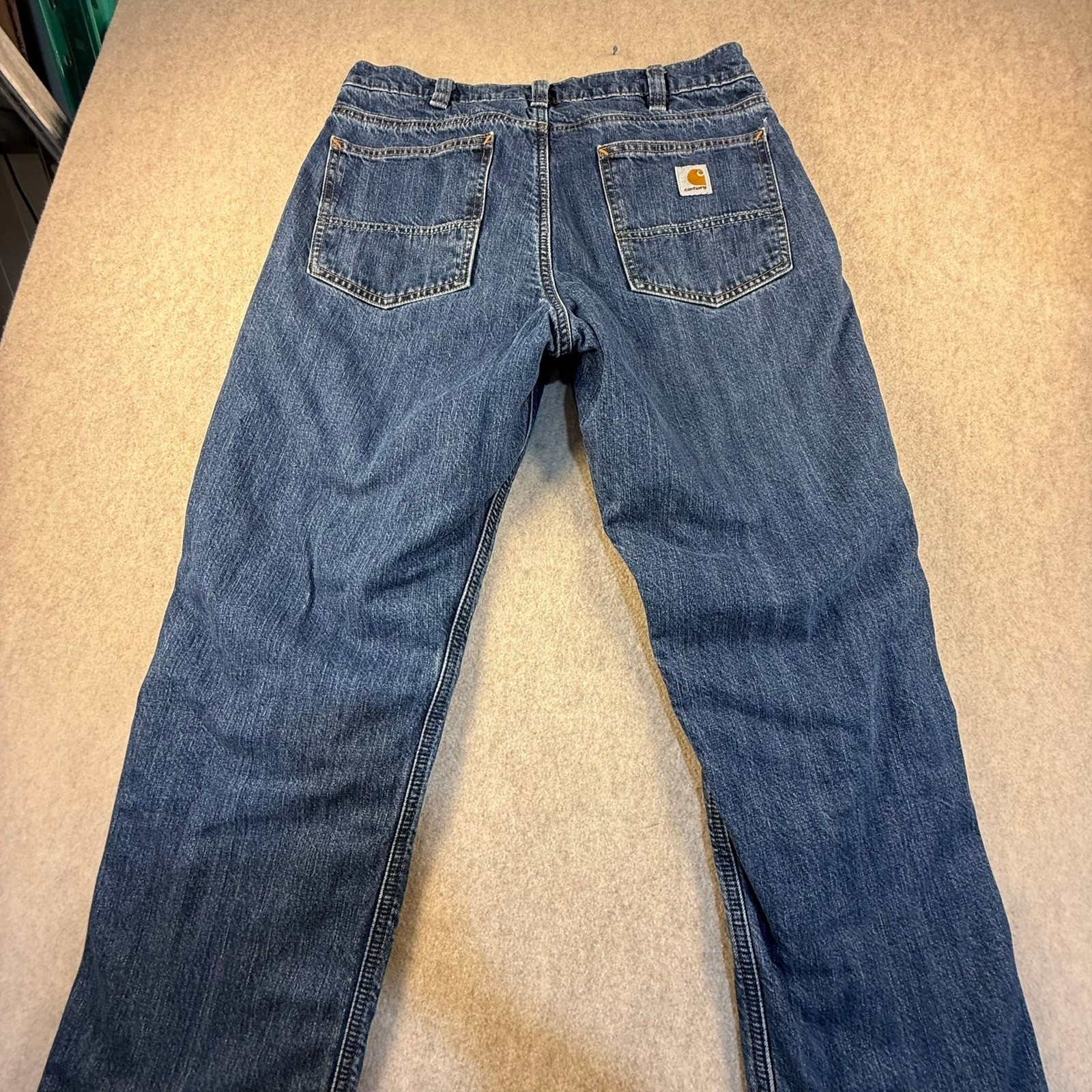 Carhartt Mens Relaxed Fit Flannel Lined Jeans Blue Denim Straight Leg 34×34