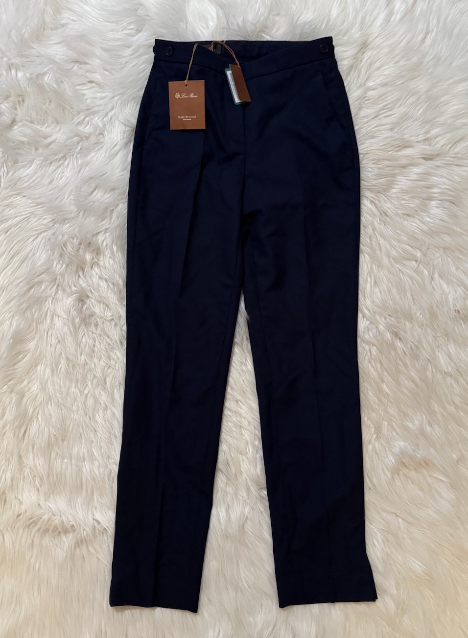 Loro Piana New Pleated Trouser Pants Wool Navy Blue Size 36