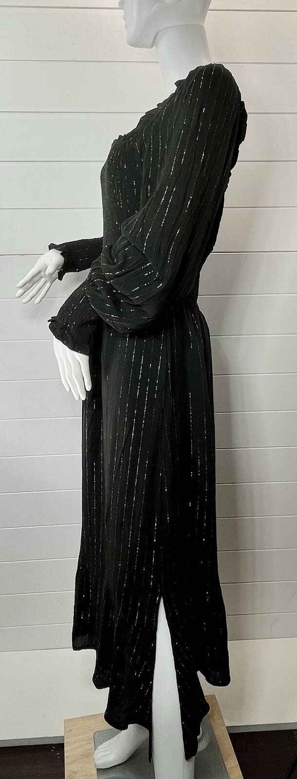 OAT New York Midi Womens L Puff Sleeve Metallic Striped Regency Romantic Goth