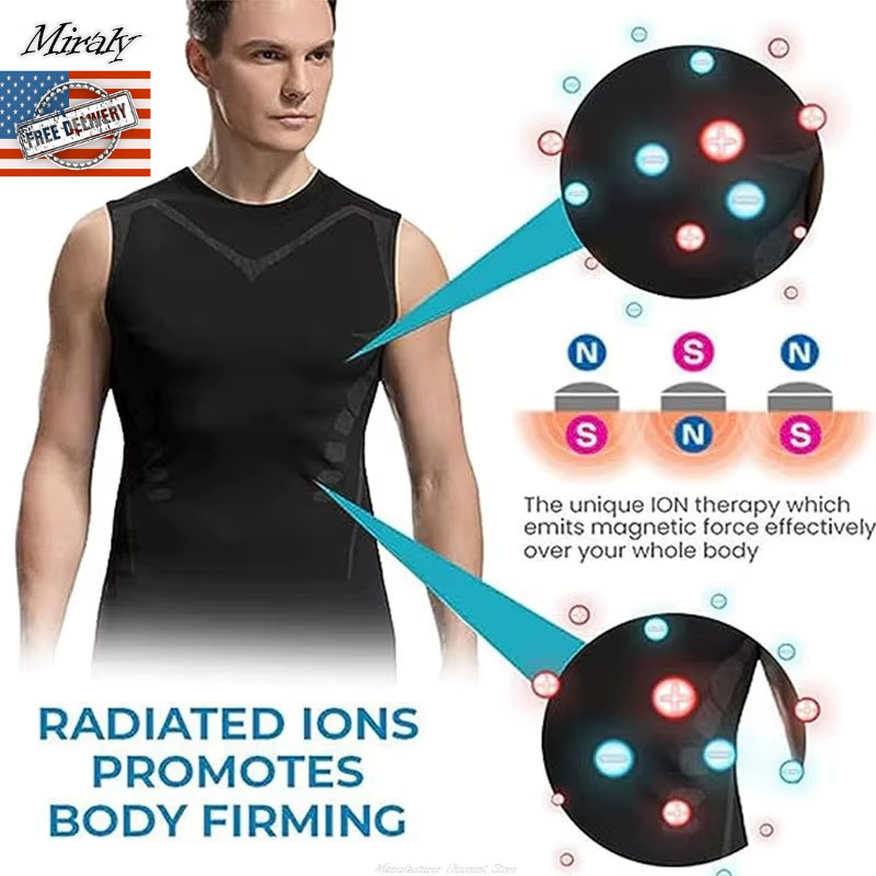 Men Compression Shirt Version Ionic Shaping Sleeveless Vest Sport Tank Top S-2XL