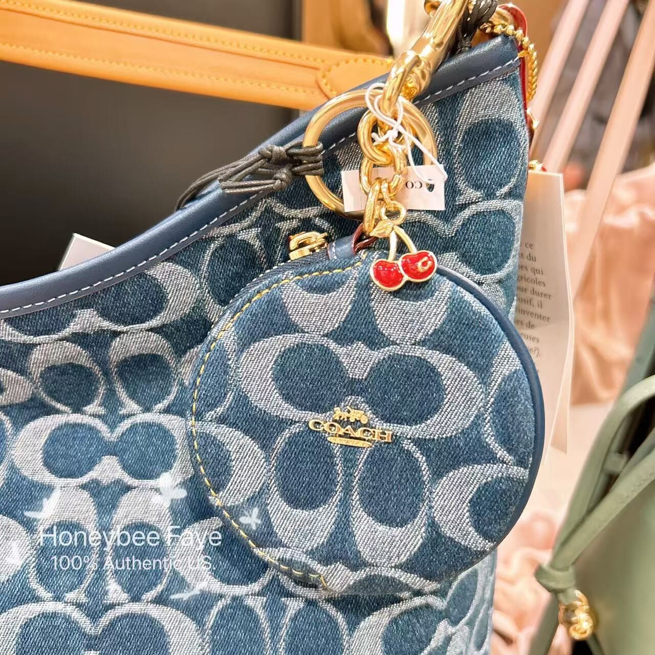 NWT Coach Circular Coin Pouch Bag Charm In Signature Denim CZ256