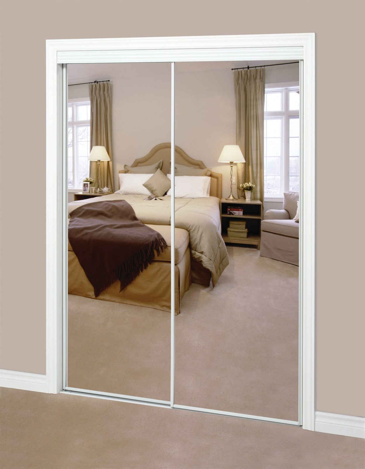 RELIABILT 72-in x 80-in White Flush Mirrored glass Prefinished Steel Bypas|27033