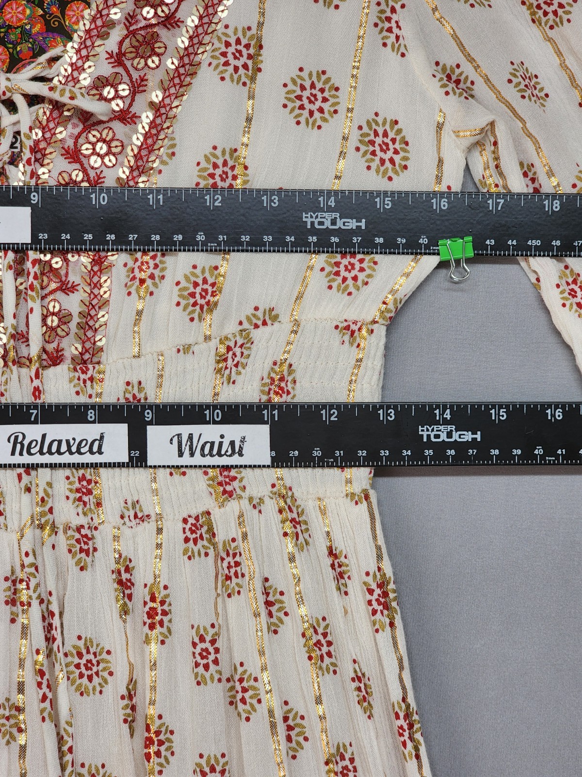 Anthropologie Me 2 Magic Size S Ivory Smocked Boho Maxi Dress Glitter Sequins